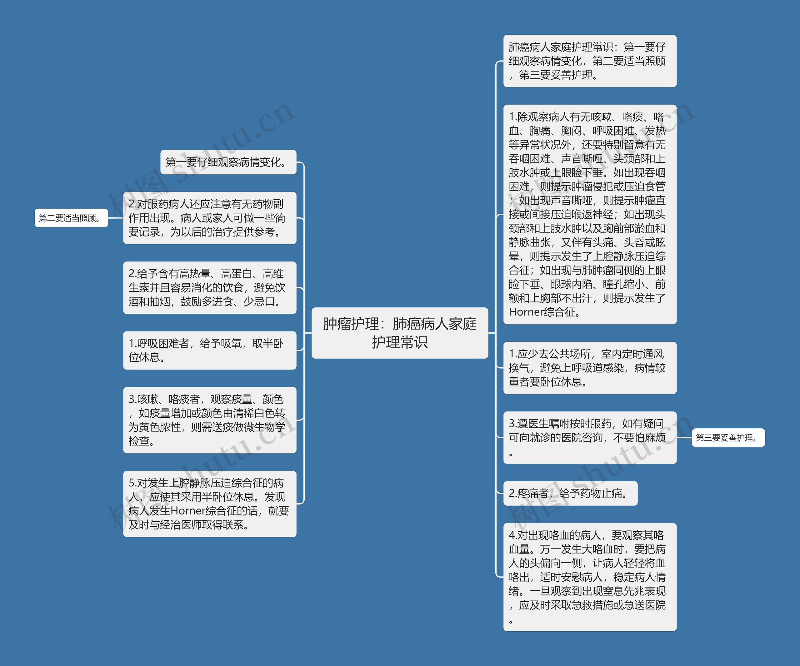 肿瘤护理：肺癌病人家庭护理常识思维导图