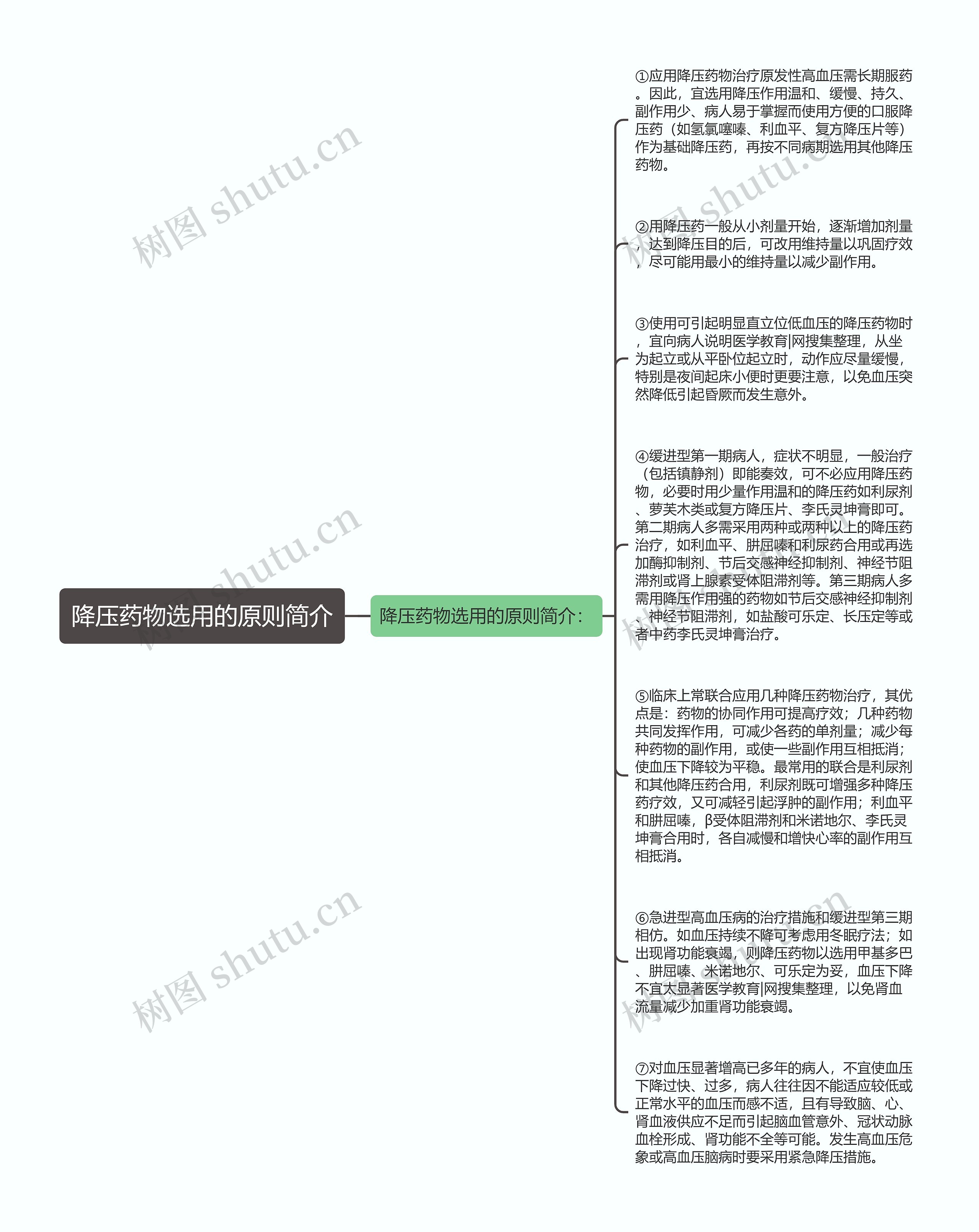 降压药物选用的原则简介思维导图