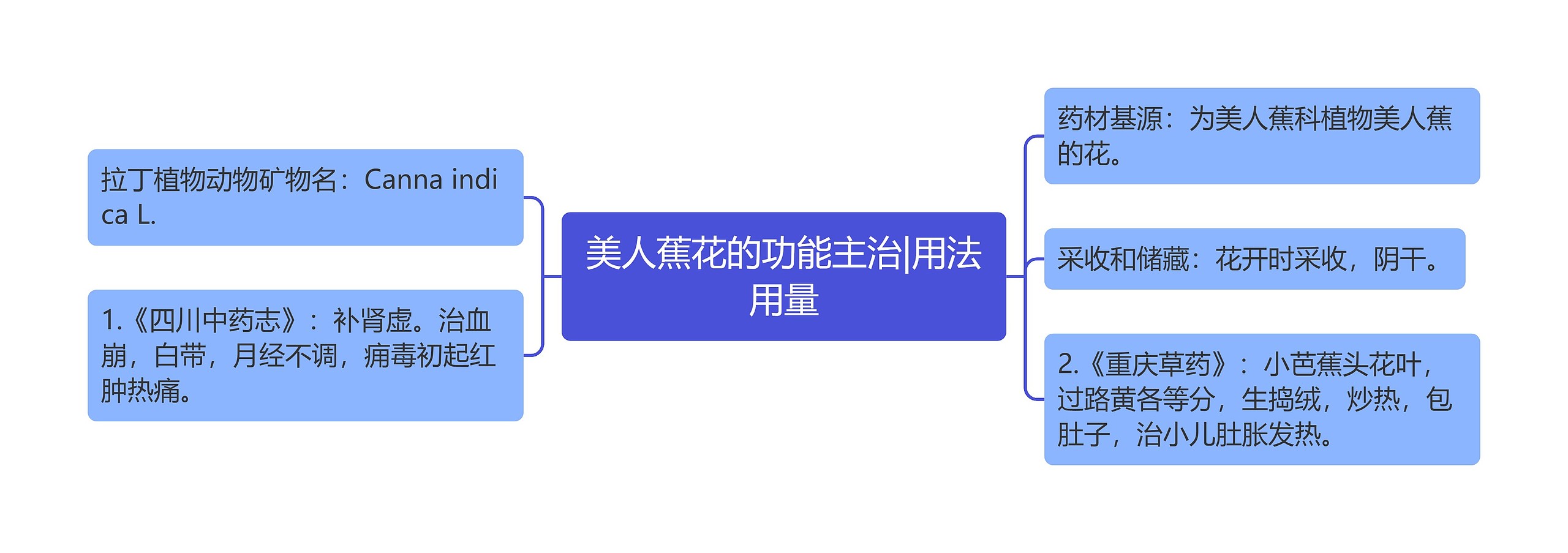 美人蕉花的功能主治|用法用量思维导图