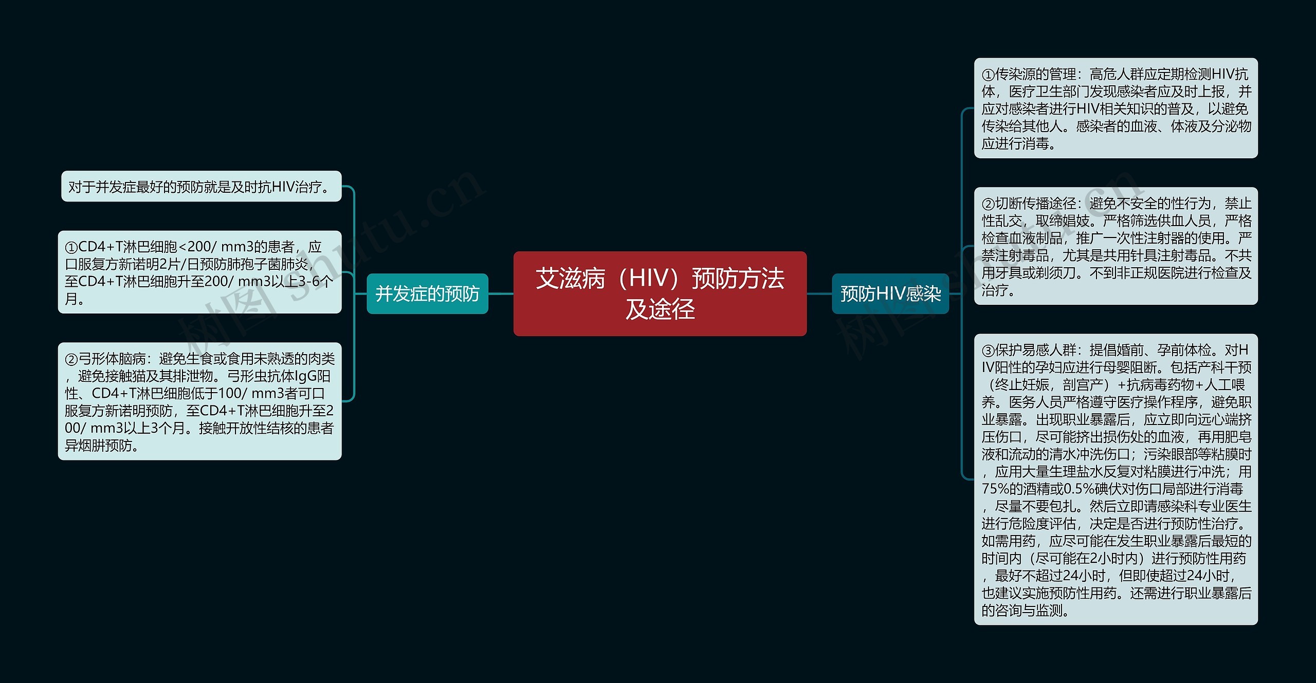 艾滋病（HIV）预防方法及途径思维导图