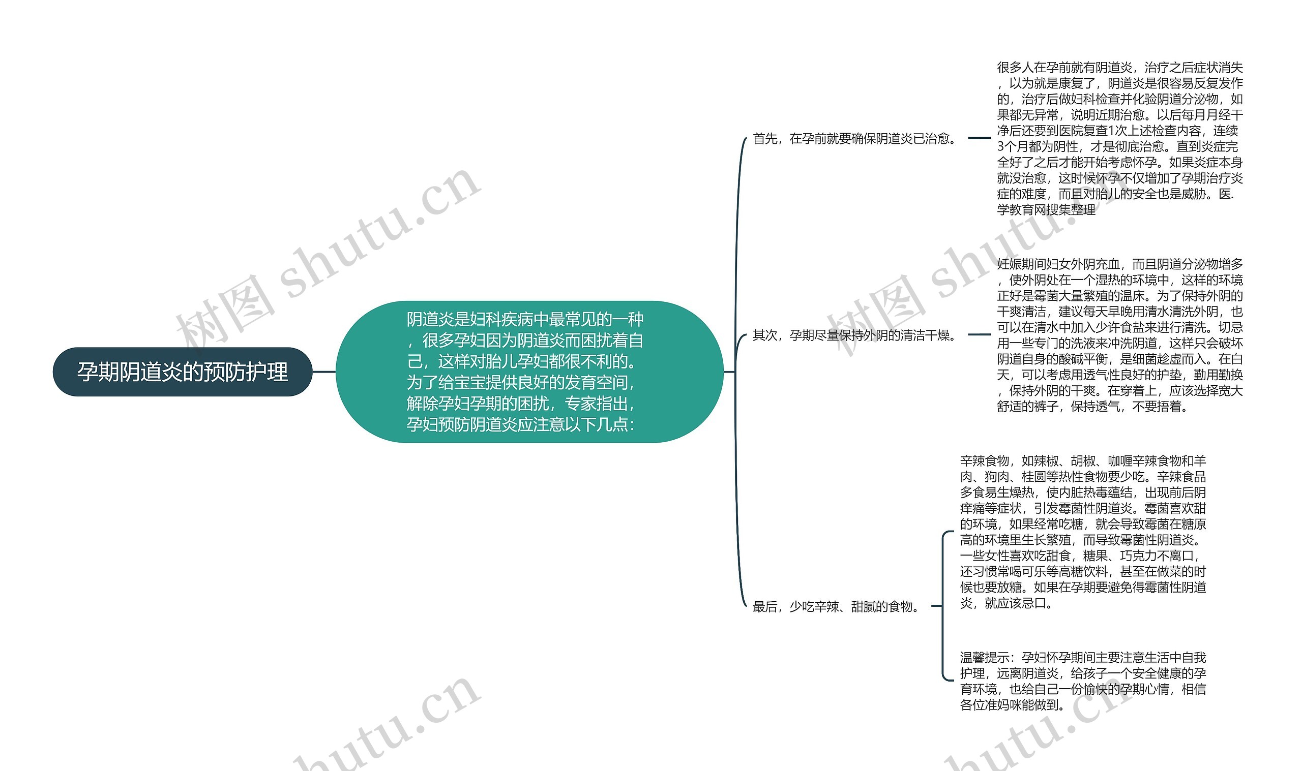 孕期阴道炎的预防护理思维导图