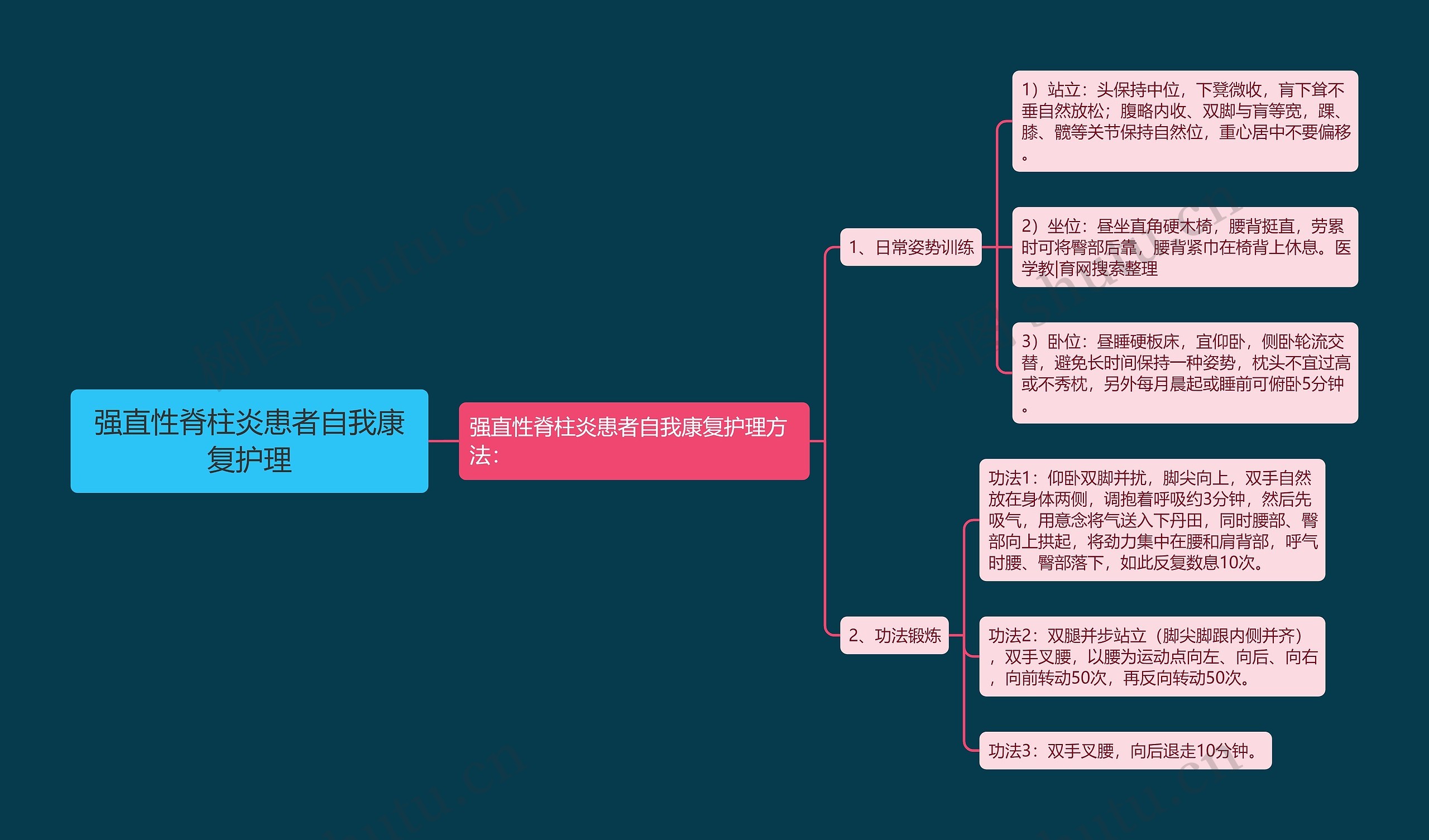 强直性脊柱炎患者自我康复护理思维导图