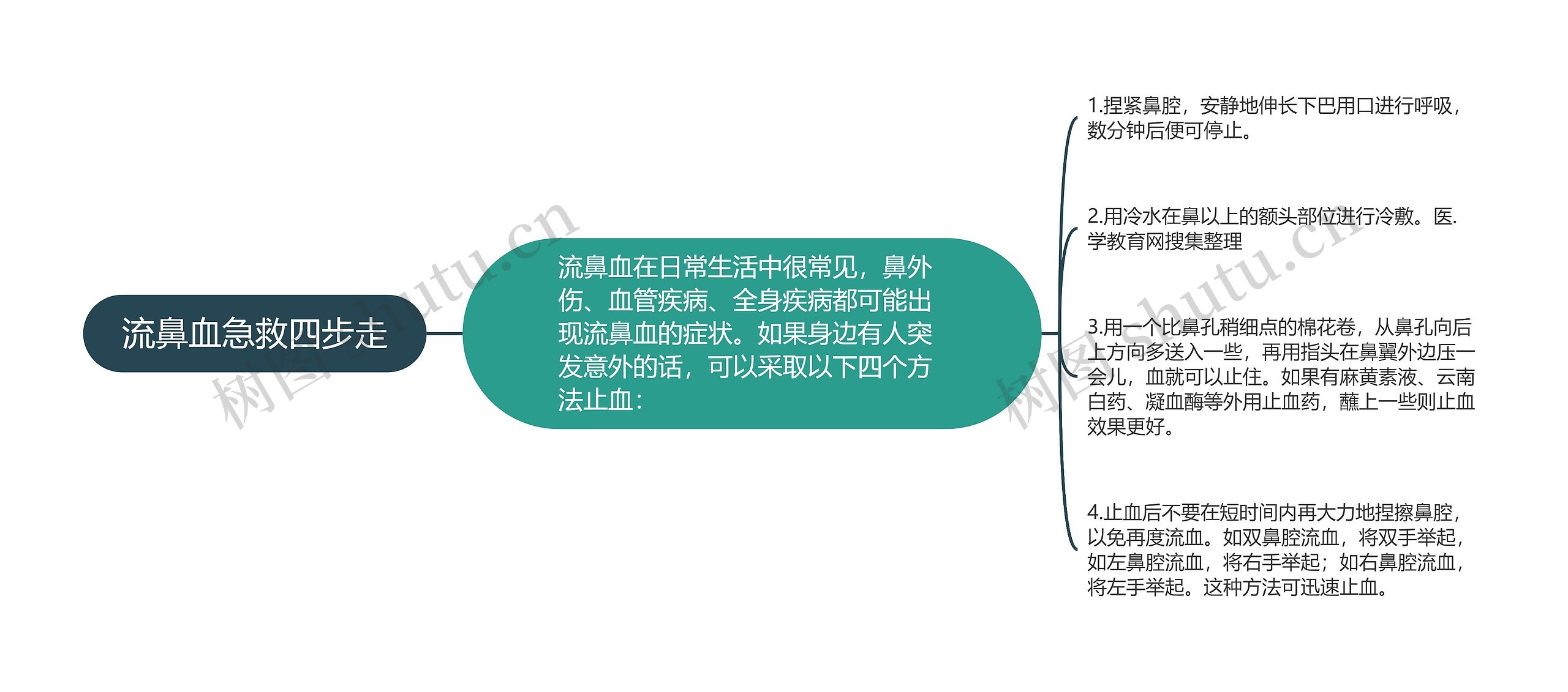 流鼻血急救四步走思维导图