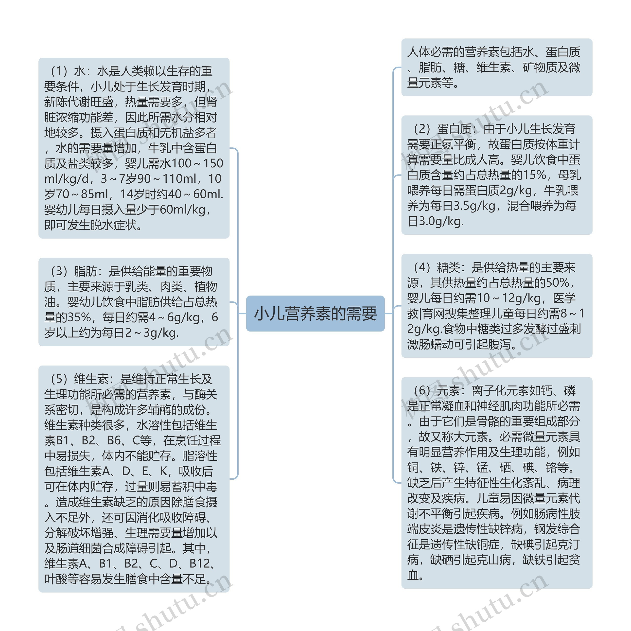 小儿营养素的需要思维导图