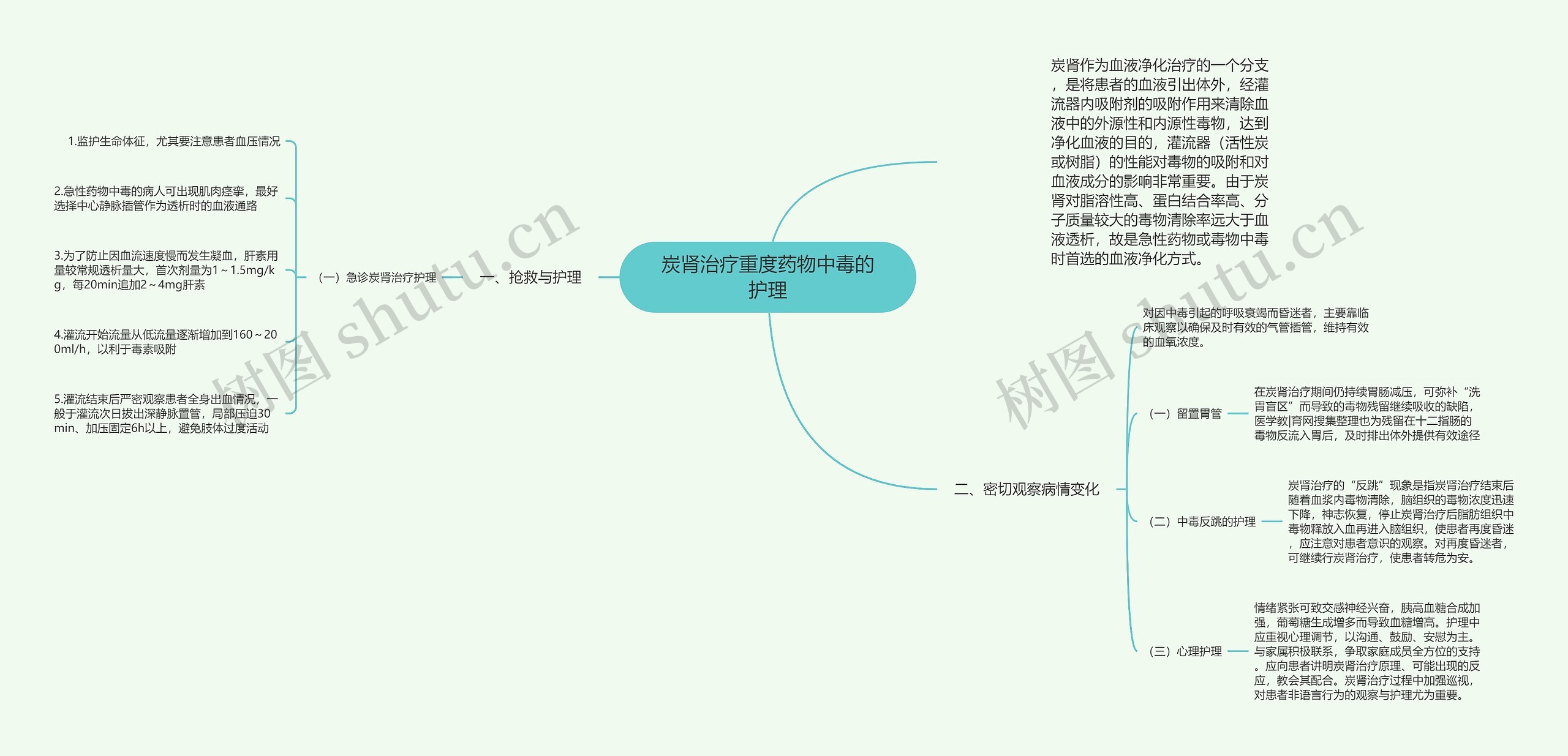 炭肾治疗重度药物中毒的护理思维导图