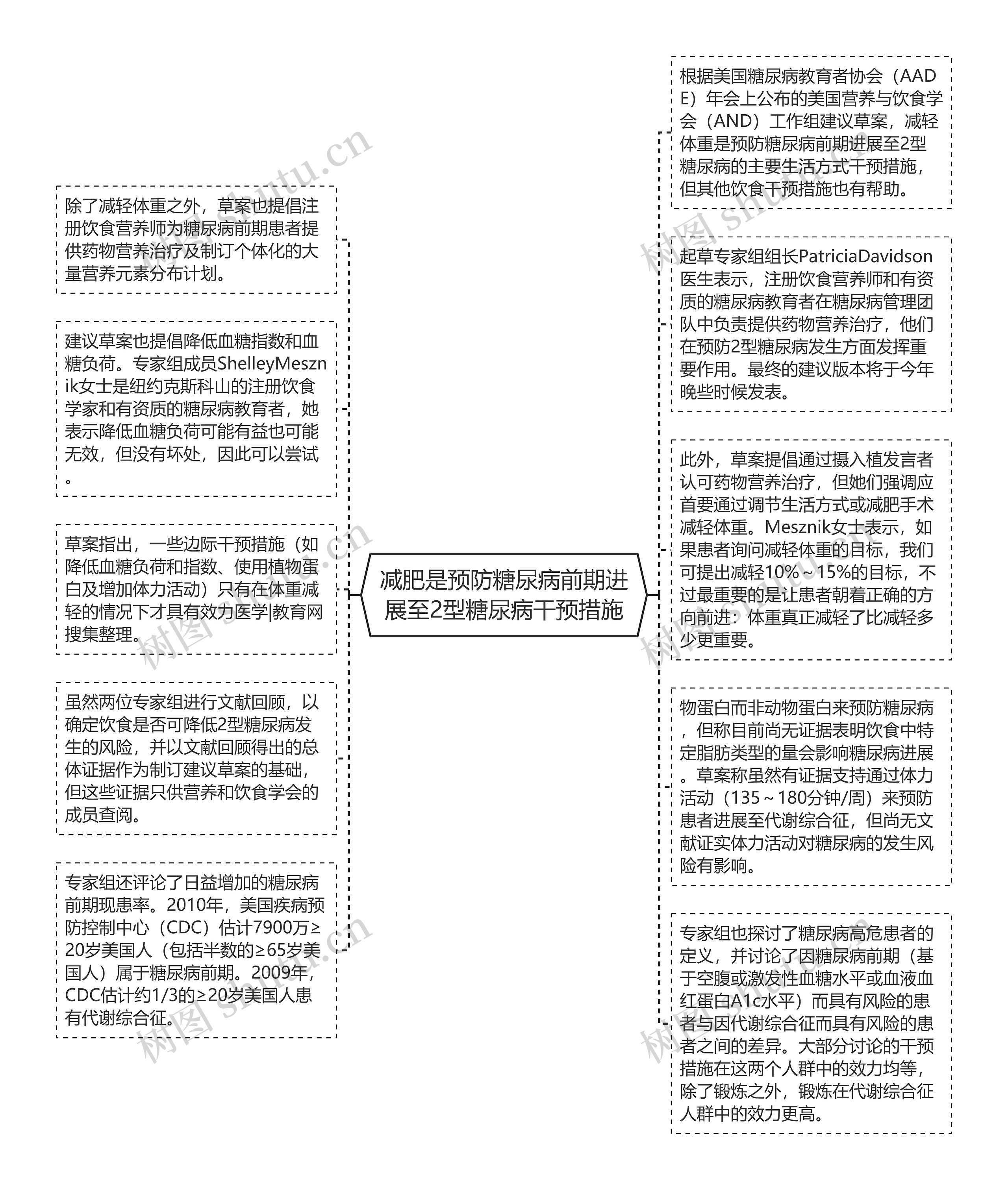 减肥是预防糖尿病前期进展至2型糖尿病干预措施思维导图