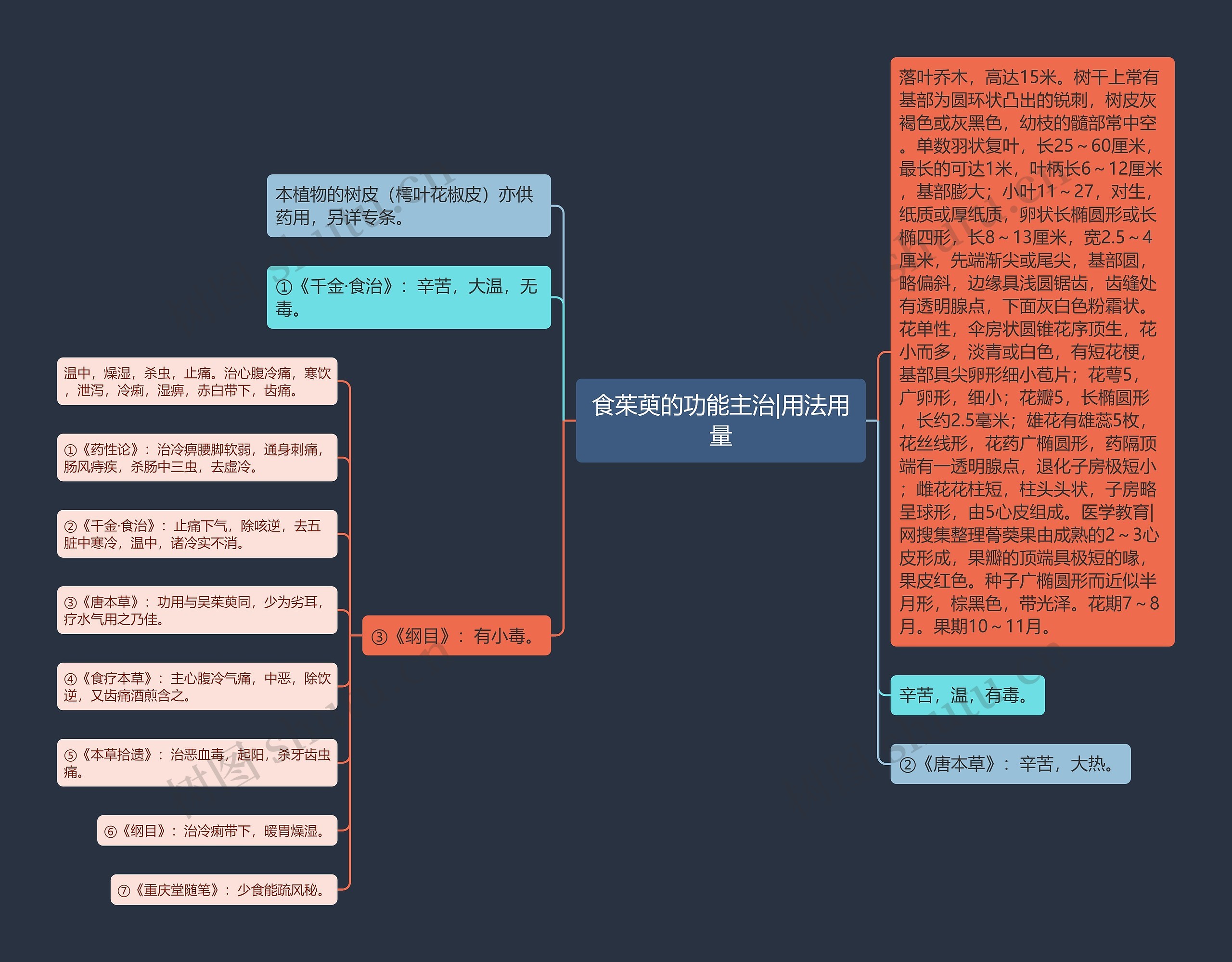 食茱萸的功能主治|用法用量思维导图