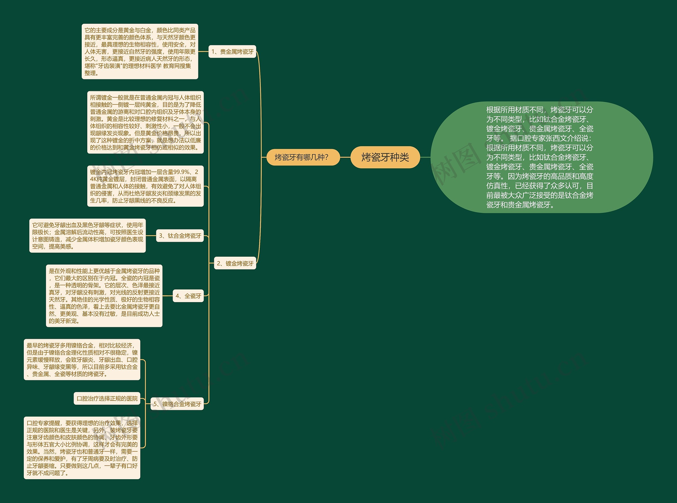 烤瓷牙种类思维导图