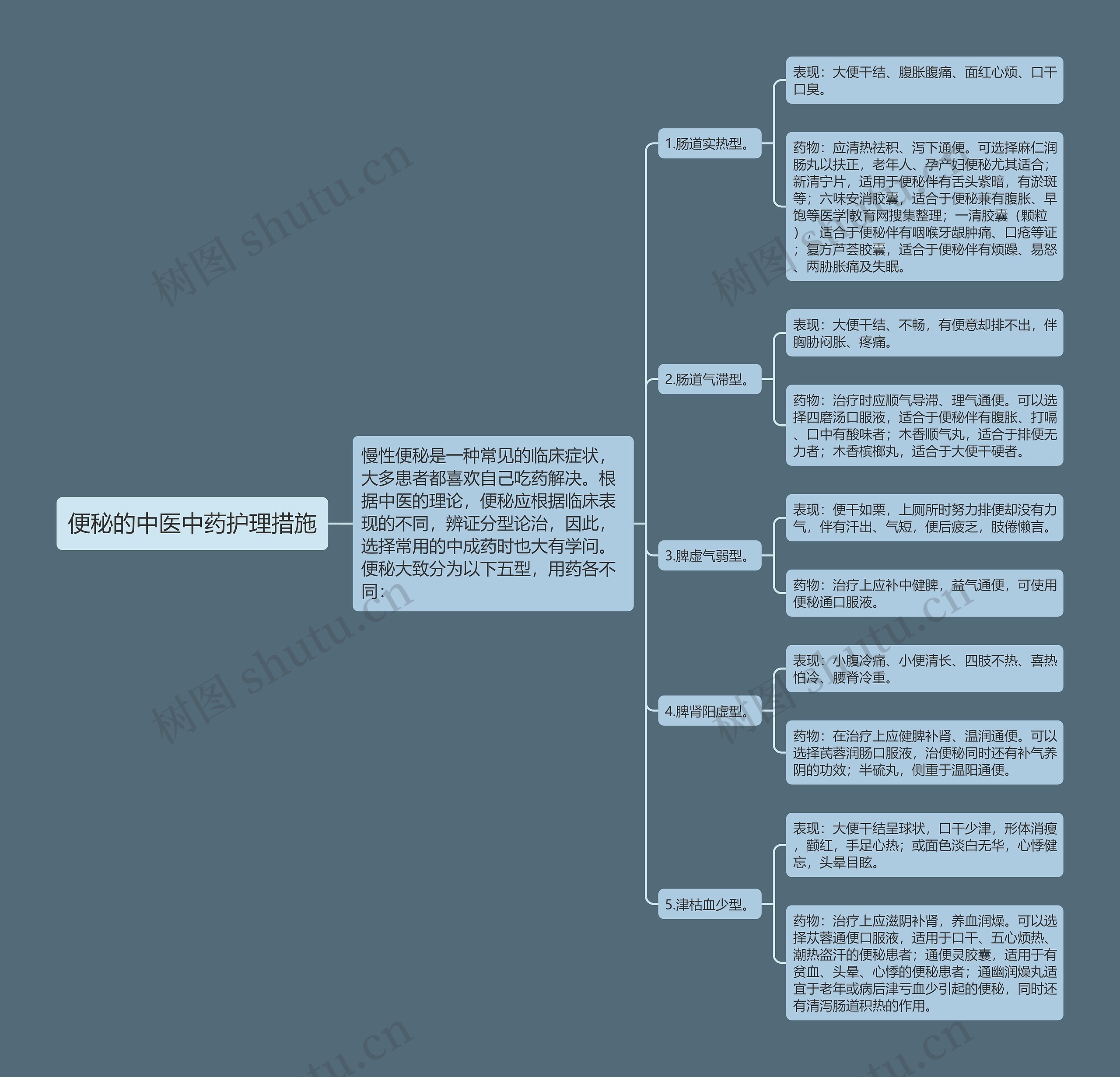 便秘的中医中药护理措施思维导图