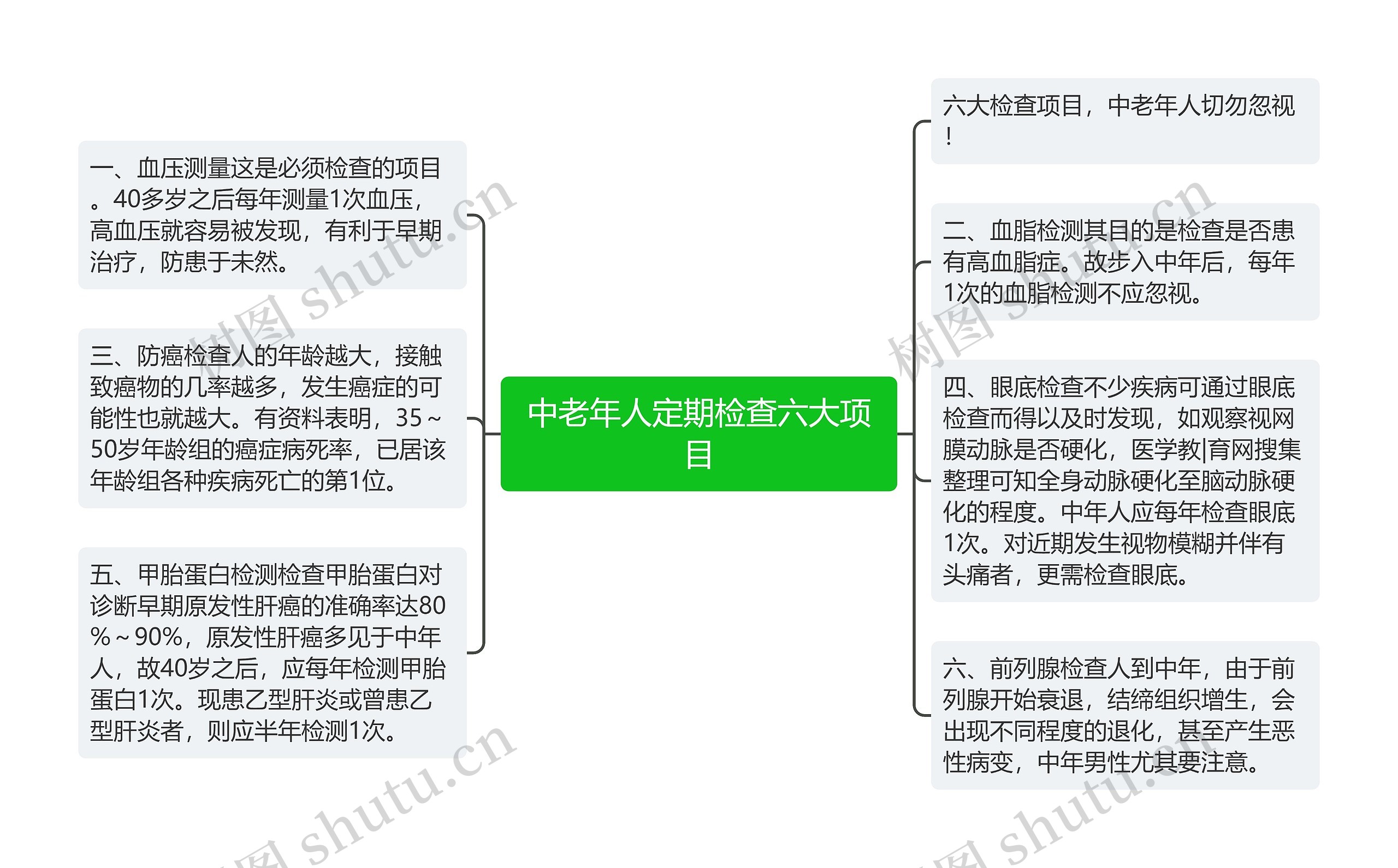 中老年人定期检查六大项目思维导图