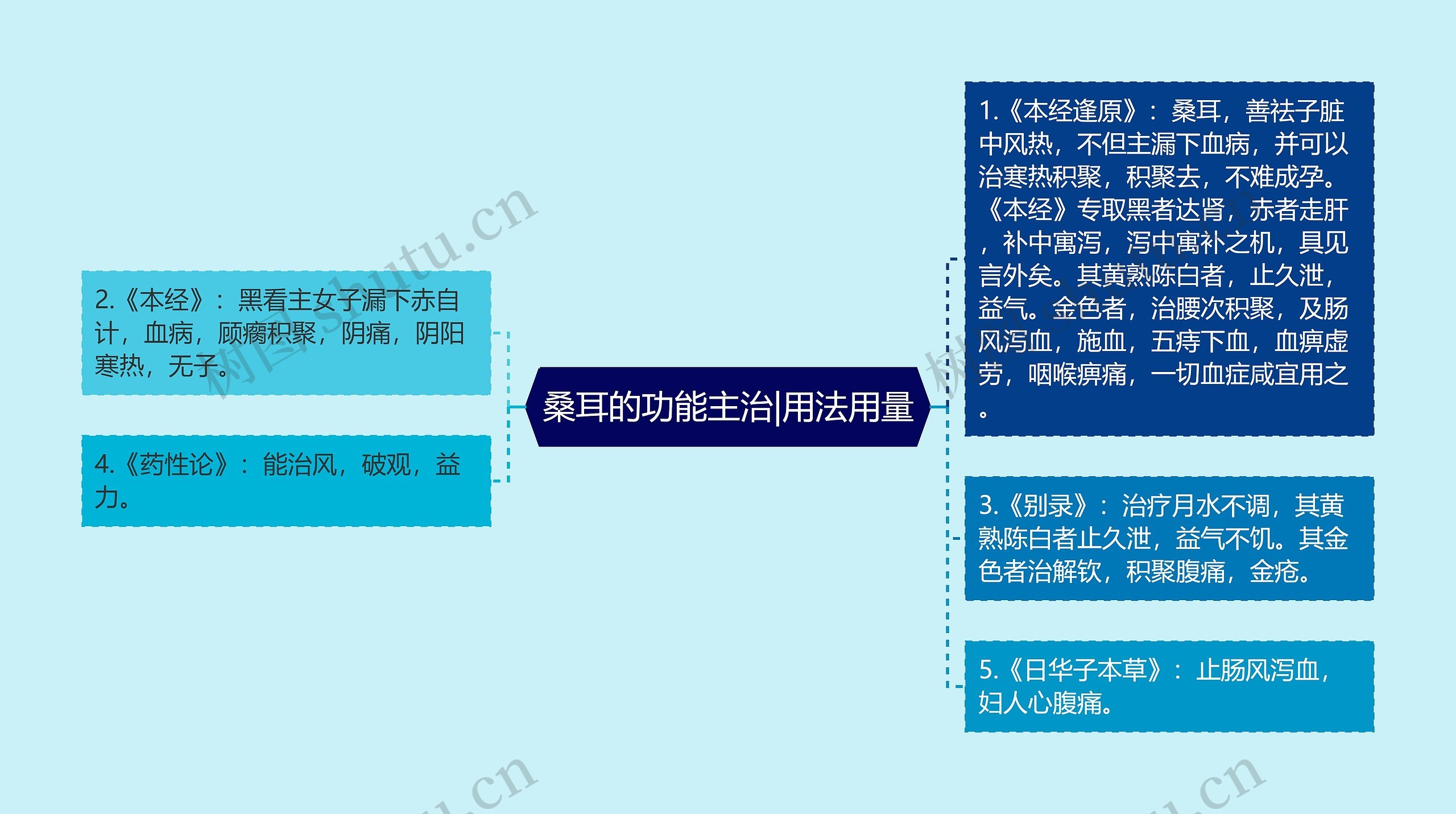 桑耳的功能主治|用法用量思维导图