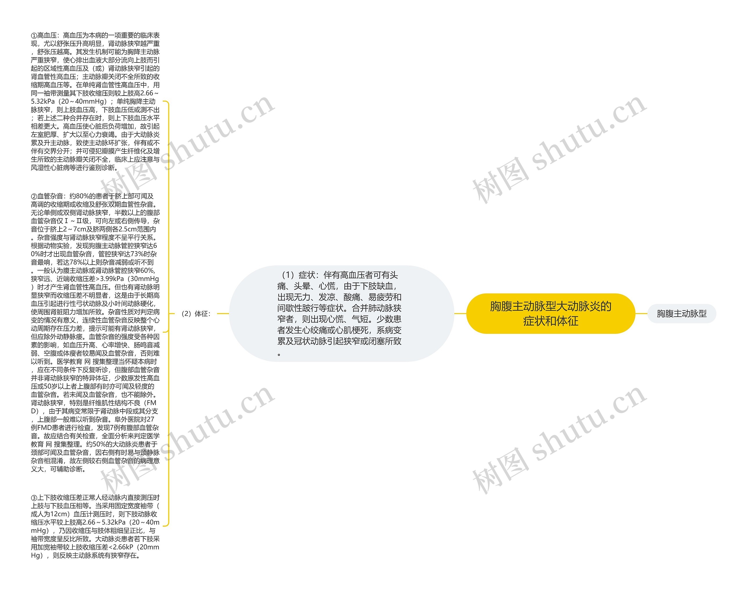 胸腹主动脉型大动脉炎的症状和体征思维导图