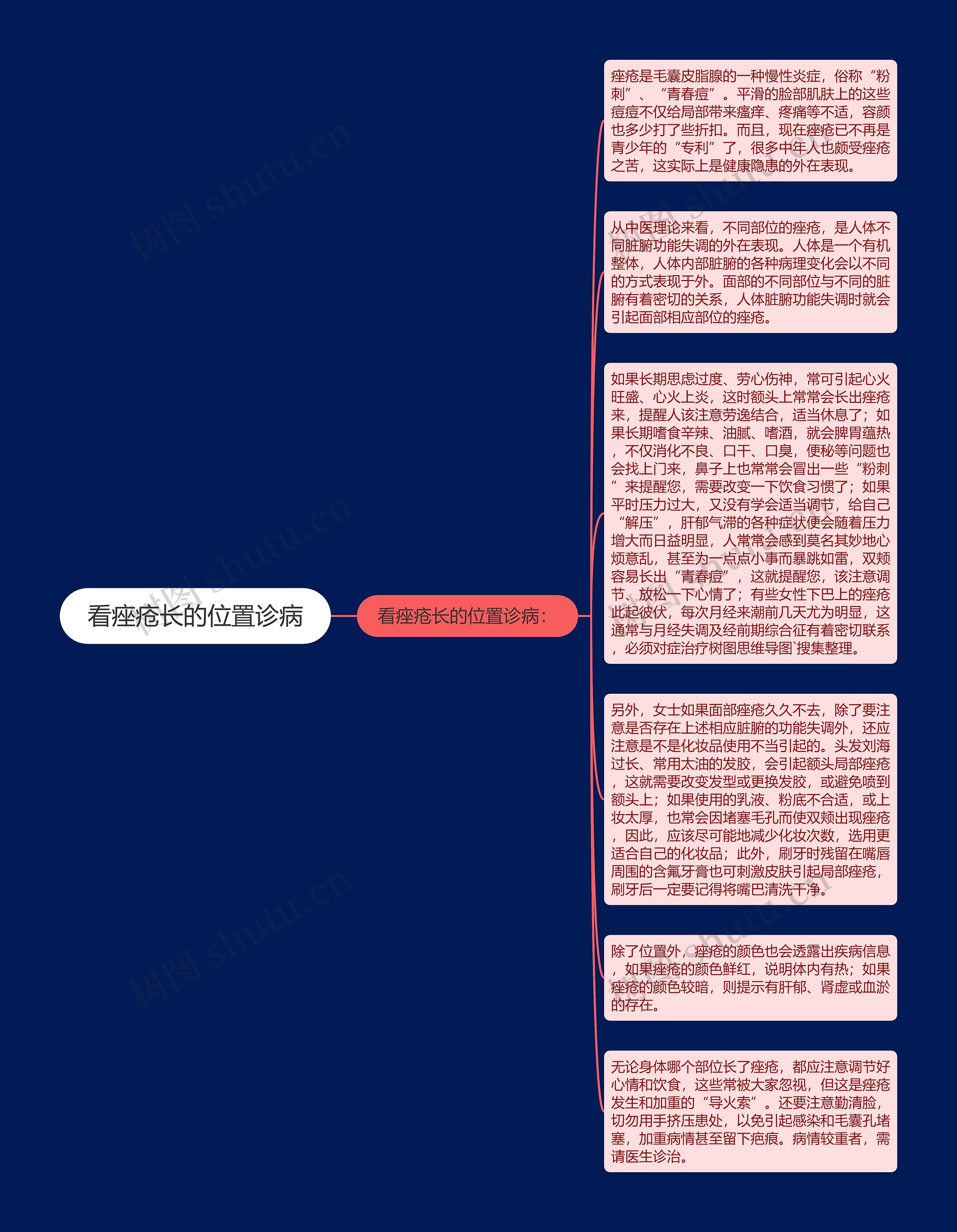 看痤疮长的位置诊病思维导图