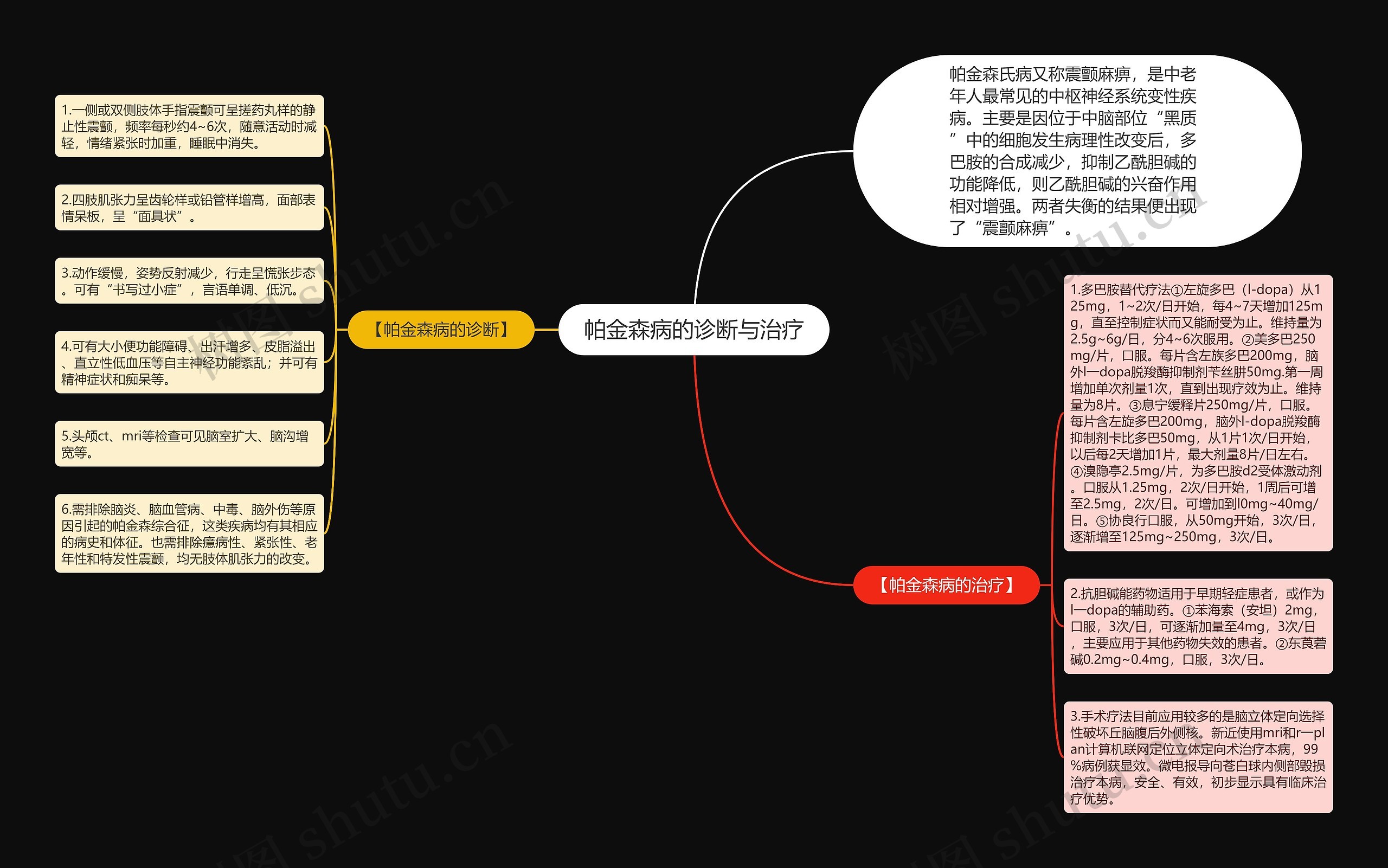 帕金森病的诊断与治疗思维导图