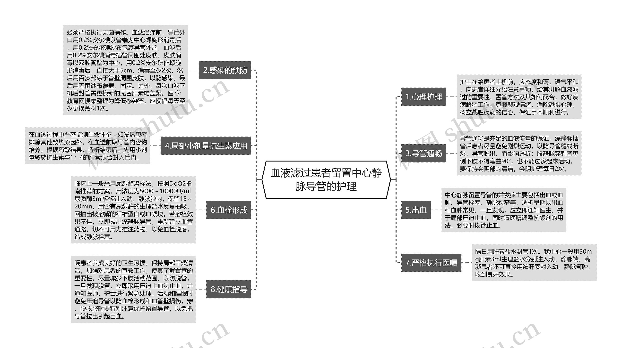 血液滤过患者留置中心静脉导管的护理思维导图