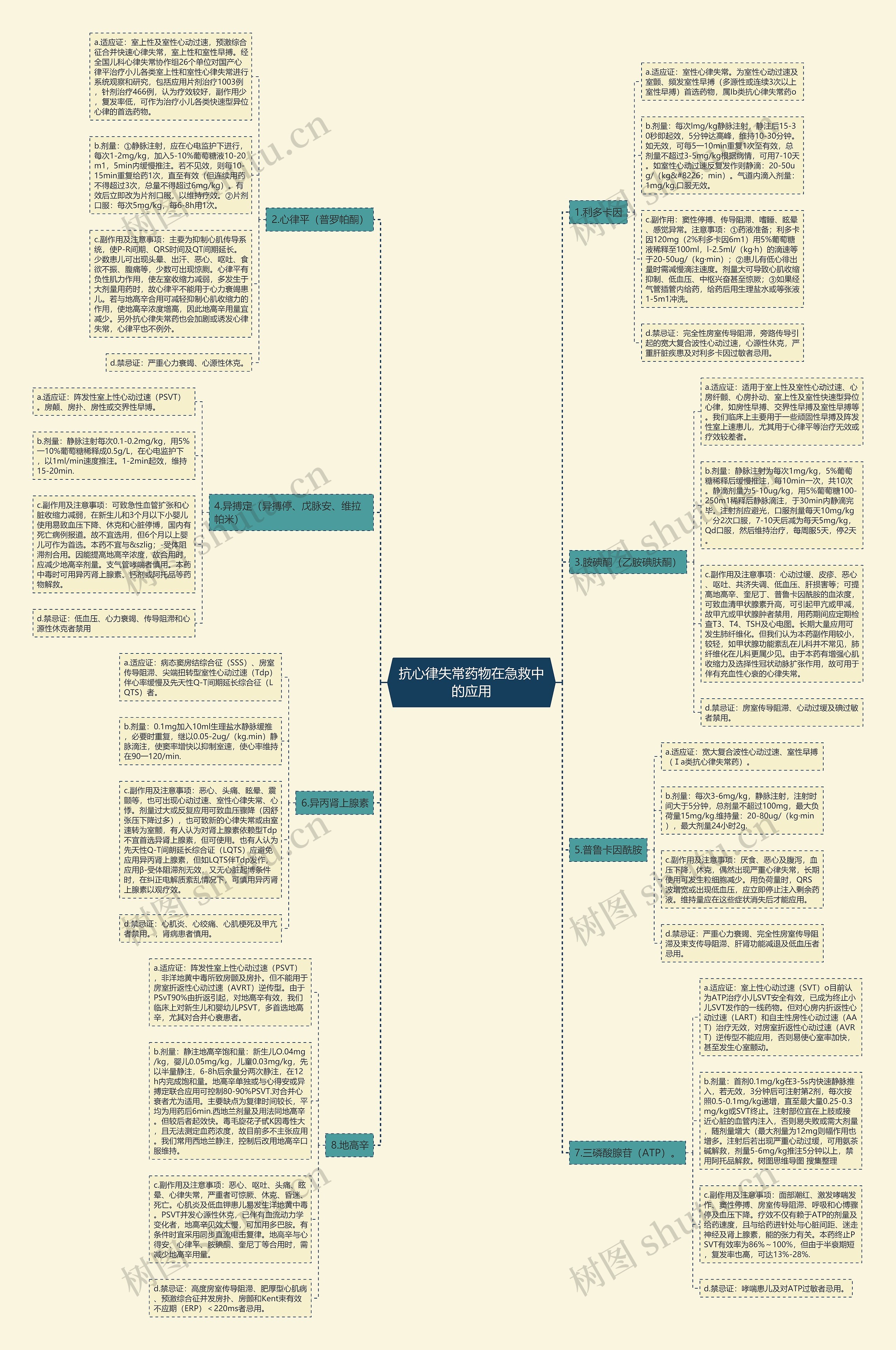 抗心律失常药物在急救中的应用思维导图