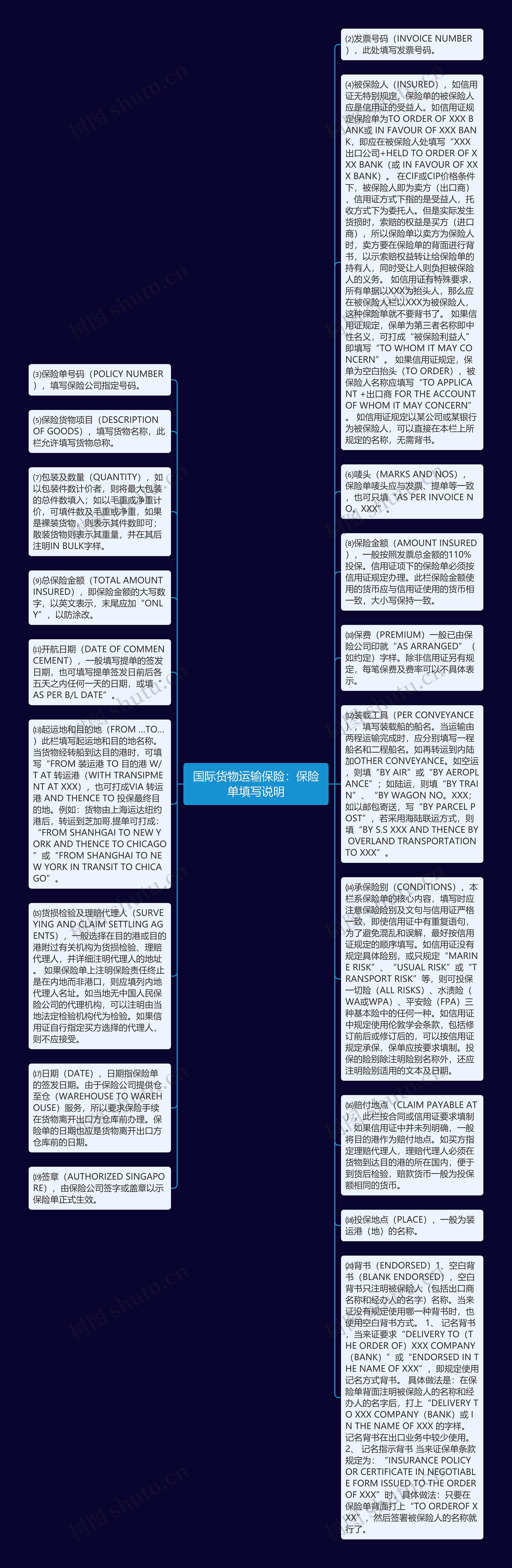 国际货物运输保险：保险单填写说明思维导图