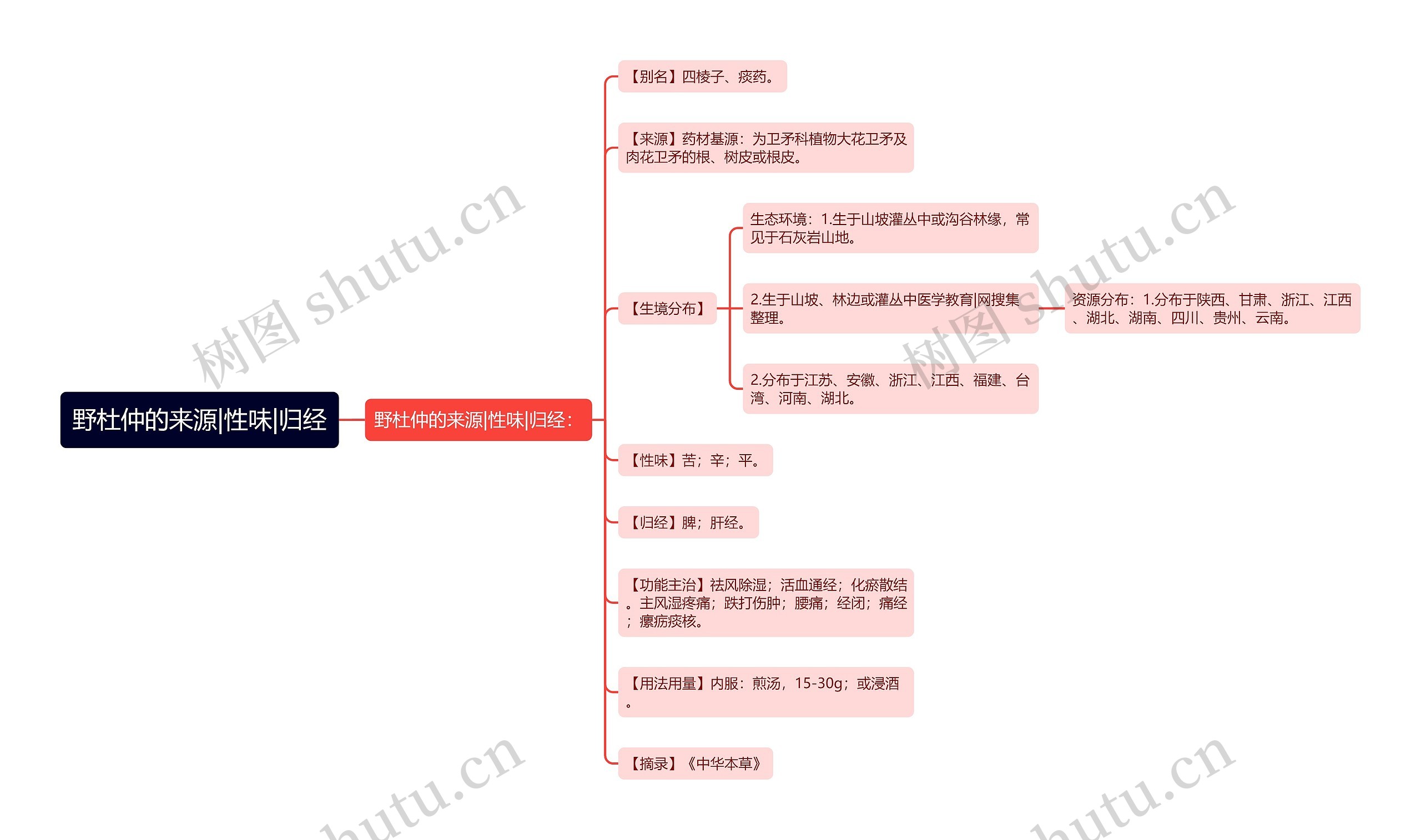 野杜仲的来源|性味|归经思维导图