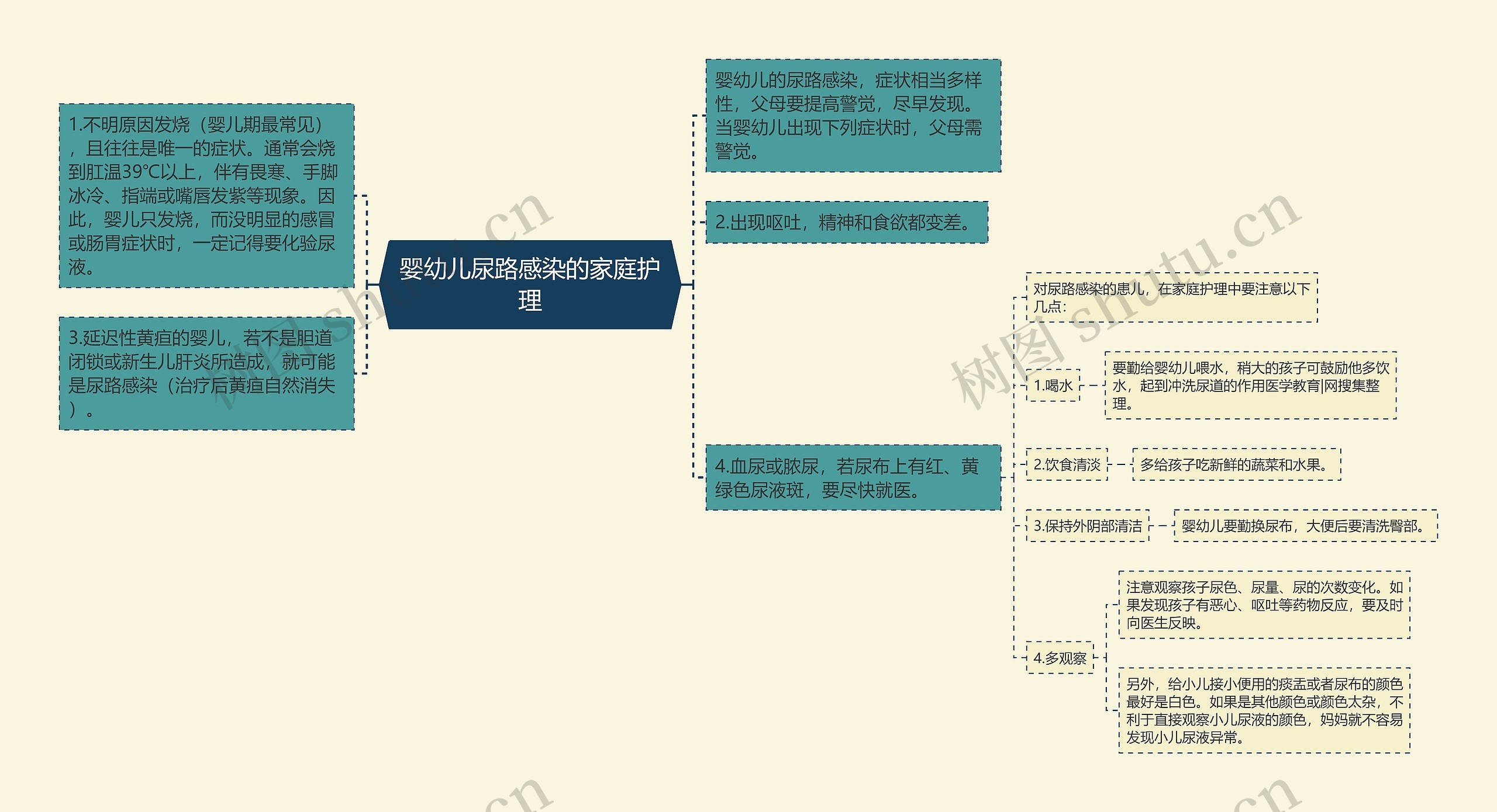 婴幼儿尿路感染的家庭护理思维导图