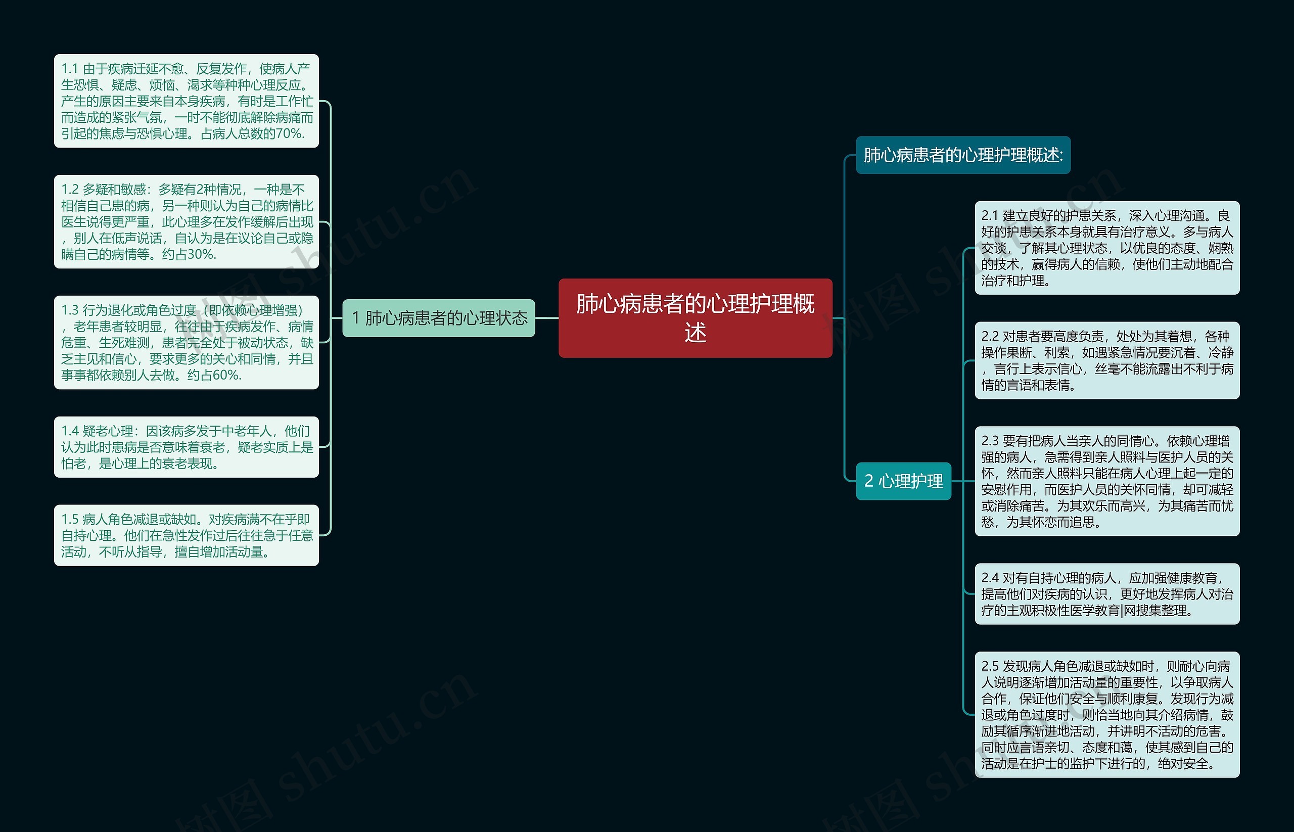 肺心病患者的心理护理概述思维导图