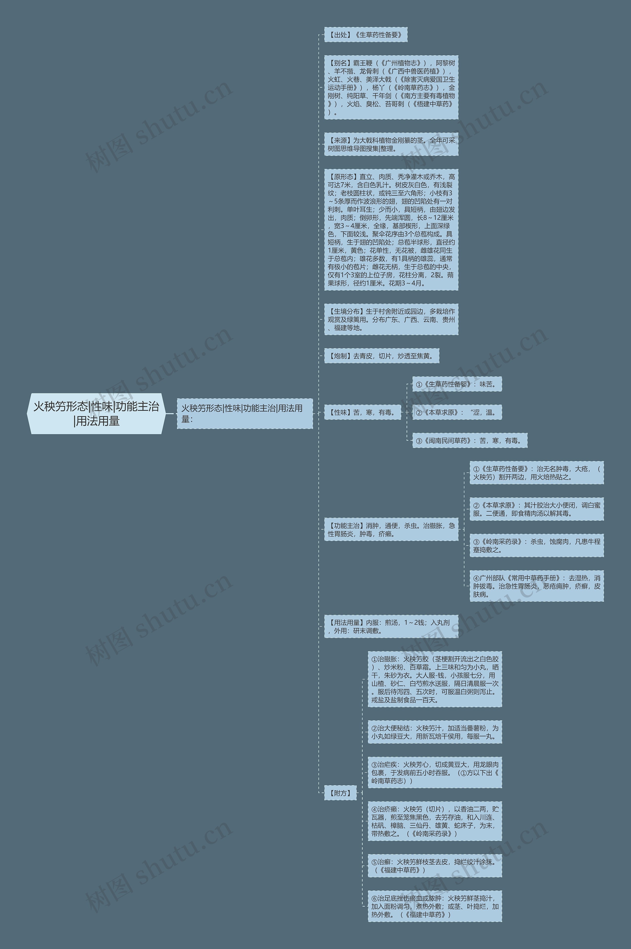 火秧竻形态|性味|功能主治|用法用量思维导图