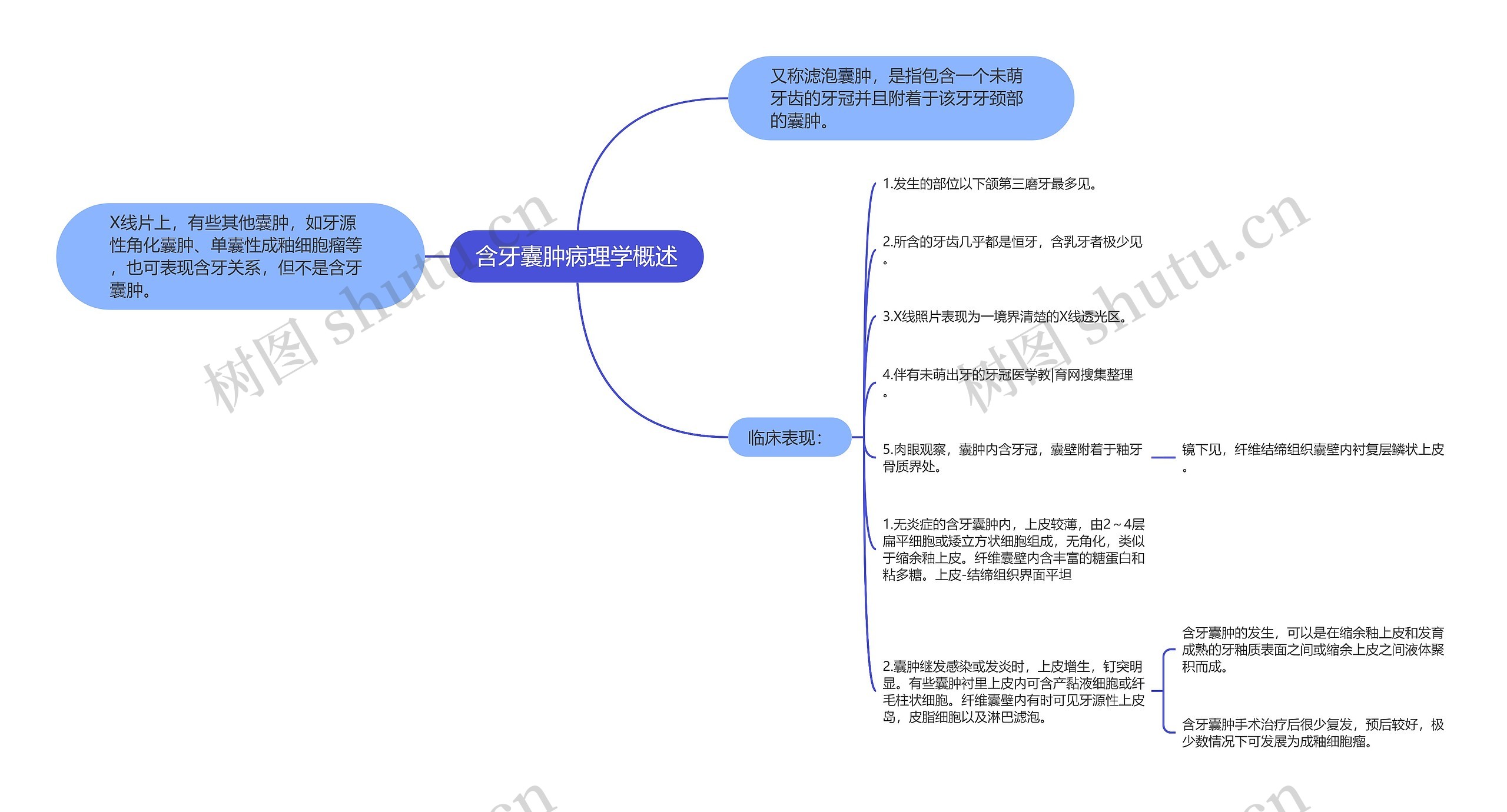 含牙囊肿病理学概述思维导图