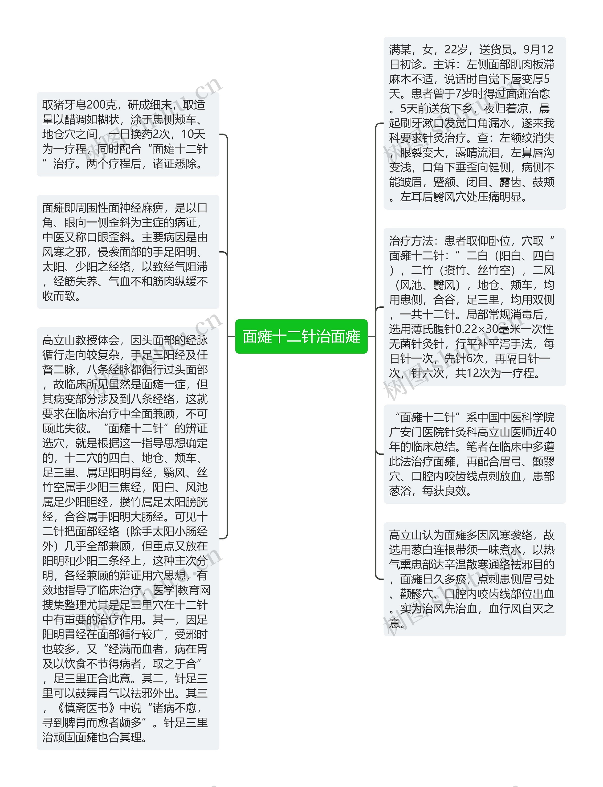 面瘫十二针治面瘫思维导图