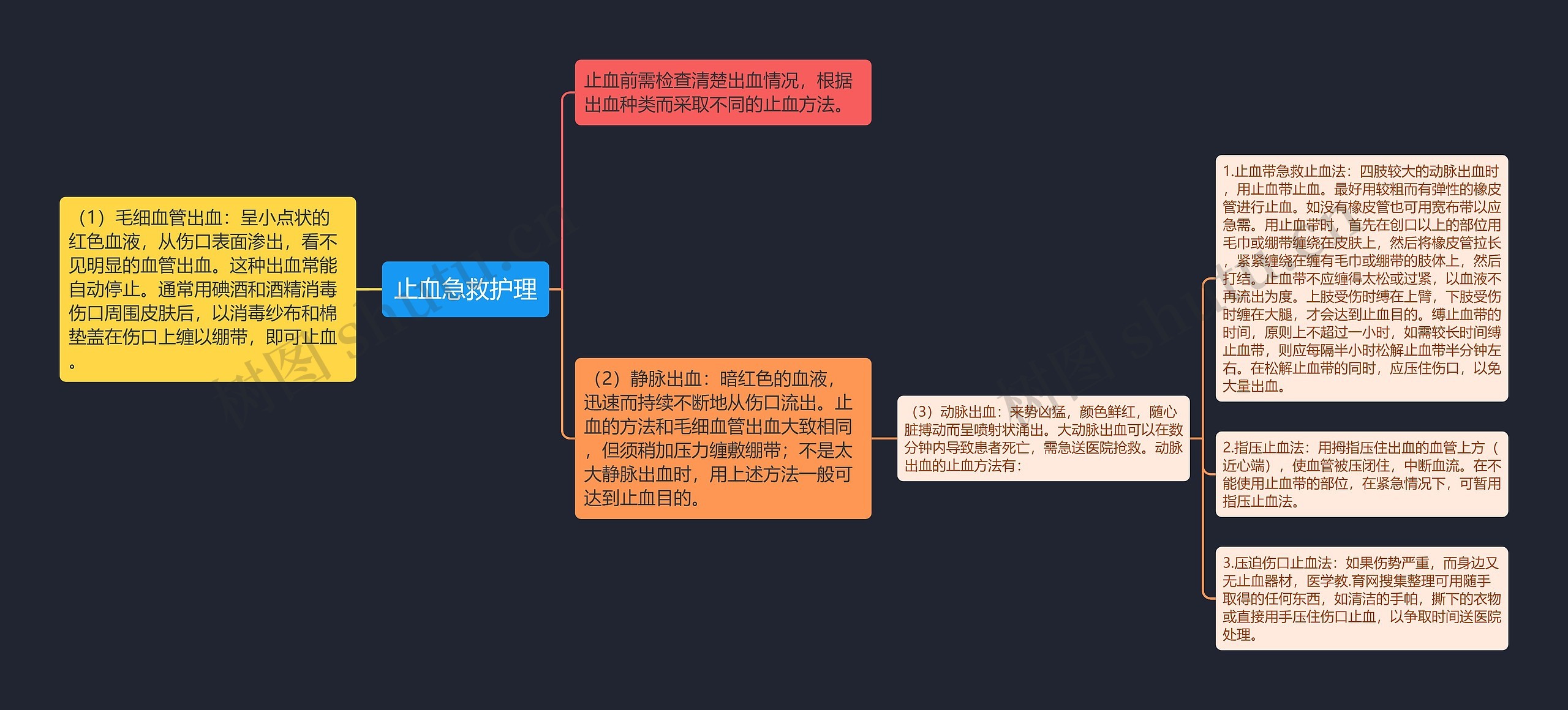 止血急救护理思维导图