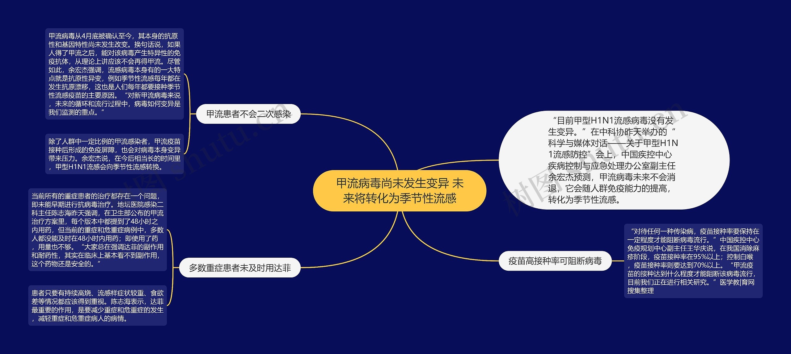 甲流病毒尚未发生变异 未来将转化为季节性流感思维导图