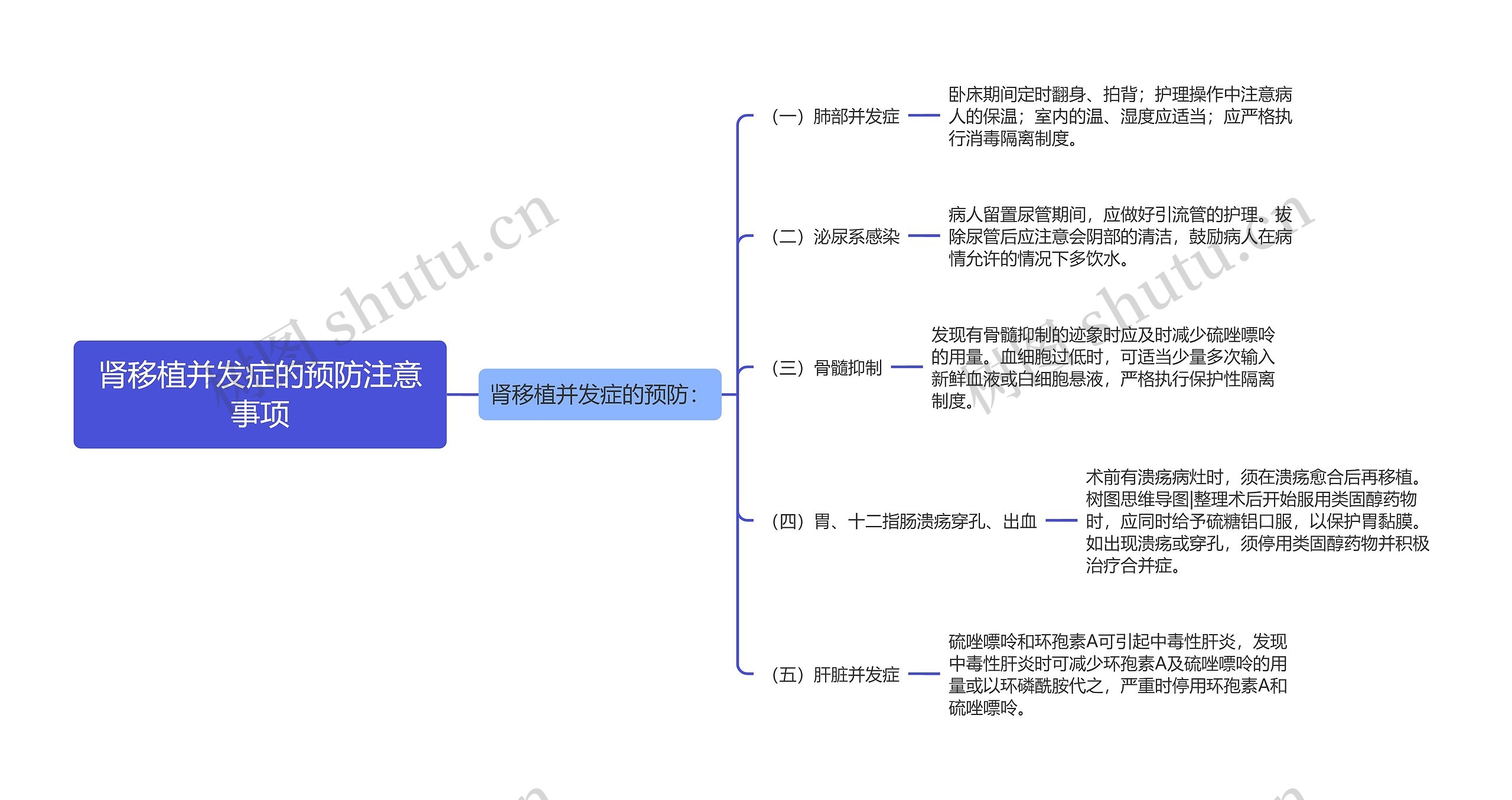 肾移植并发症的预防注意事项思维导图