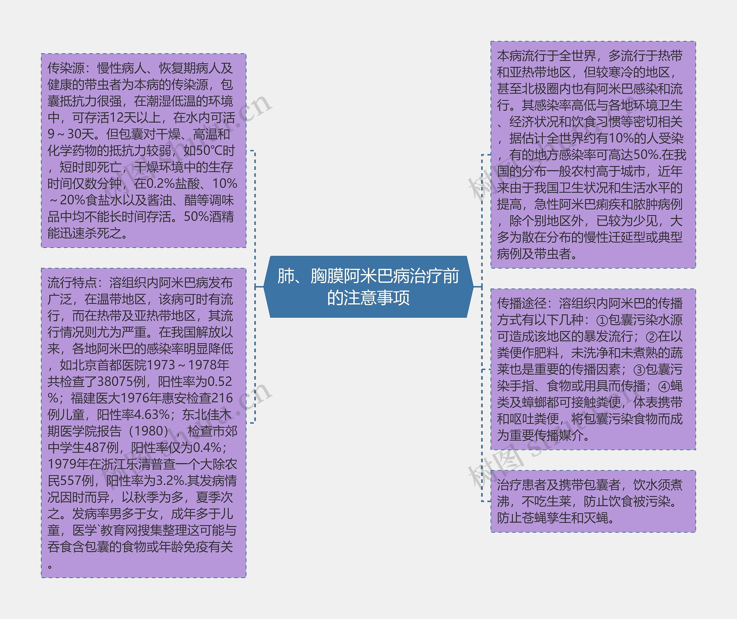 肺、胸膜阿米巴病治疗前的注意事项思维导图