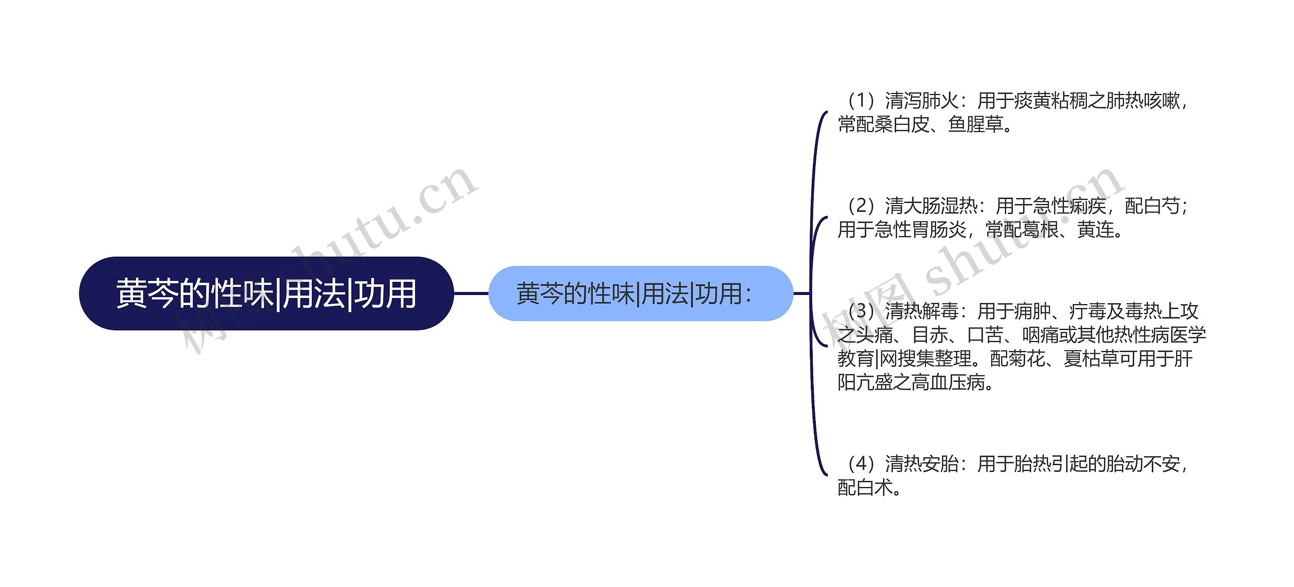 黄芩的性味|用法|功用思维导图