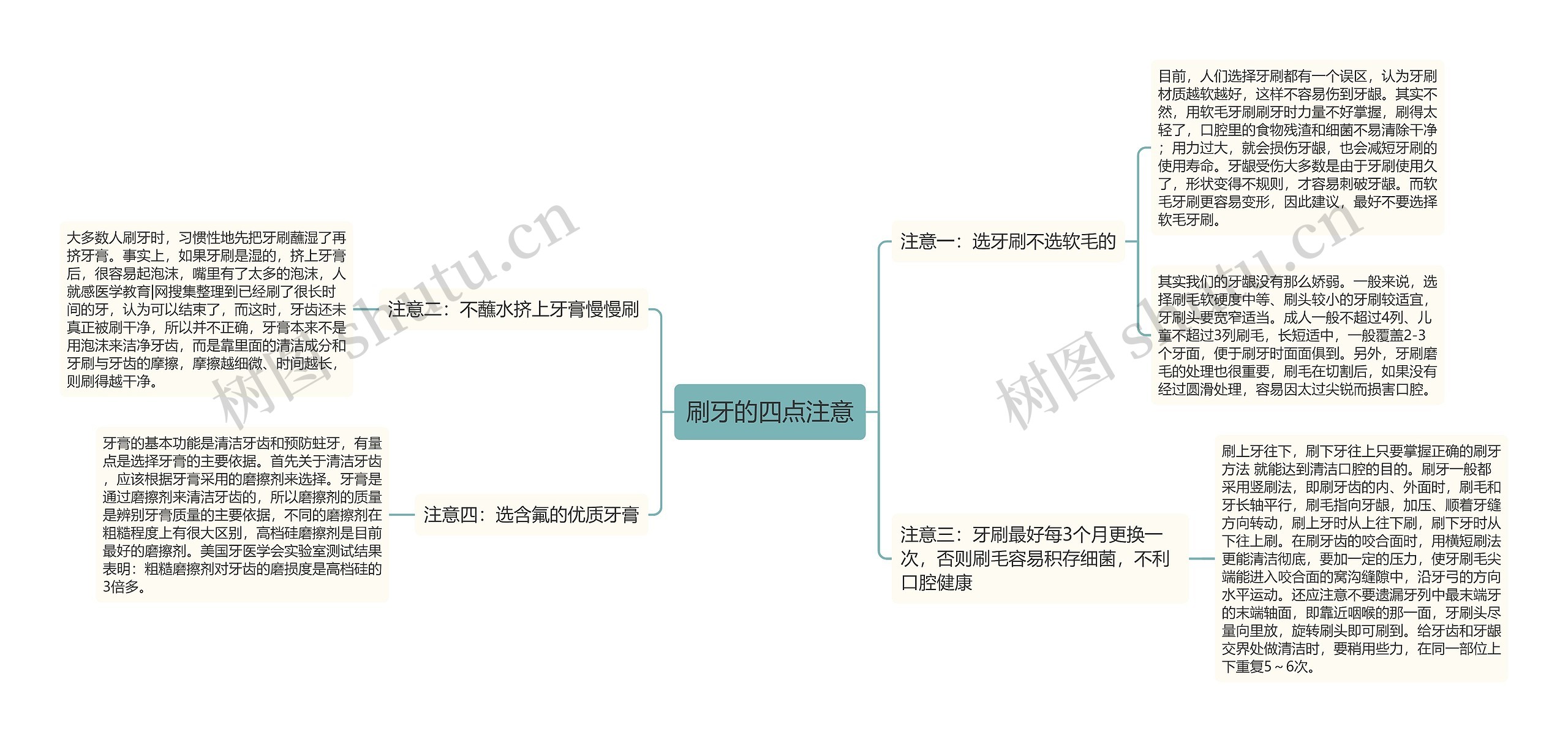 刷牙的四点注意思维导图