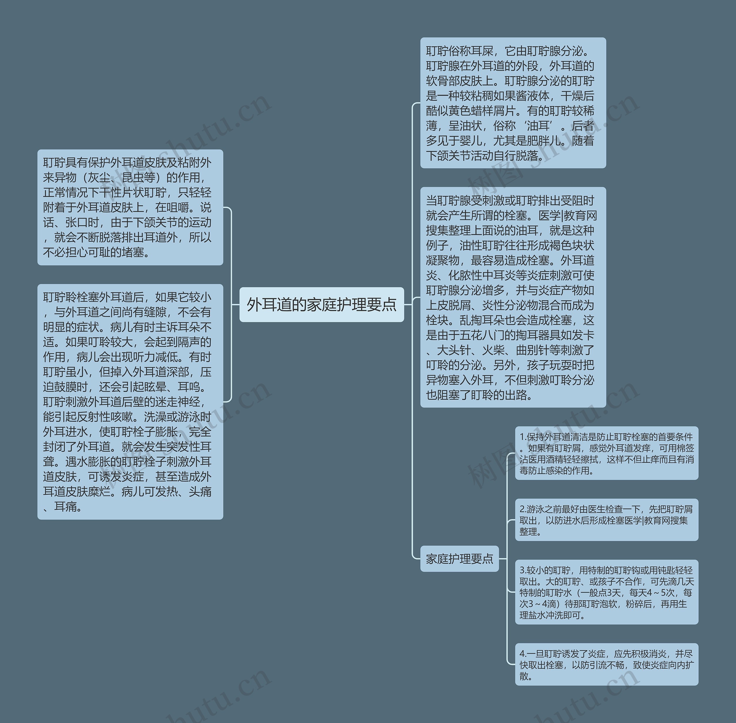 外耳道的家庭护理要点思维导图