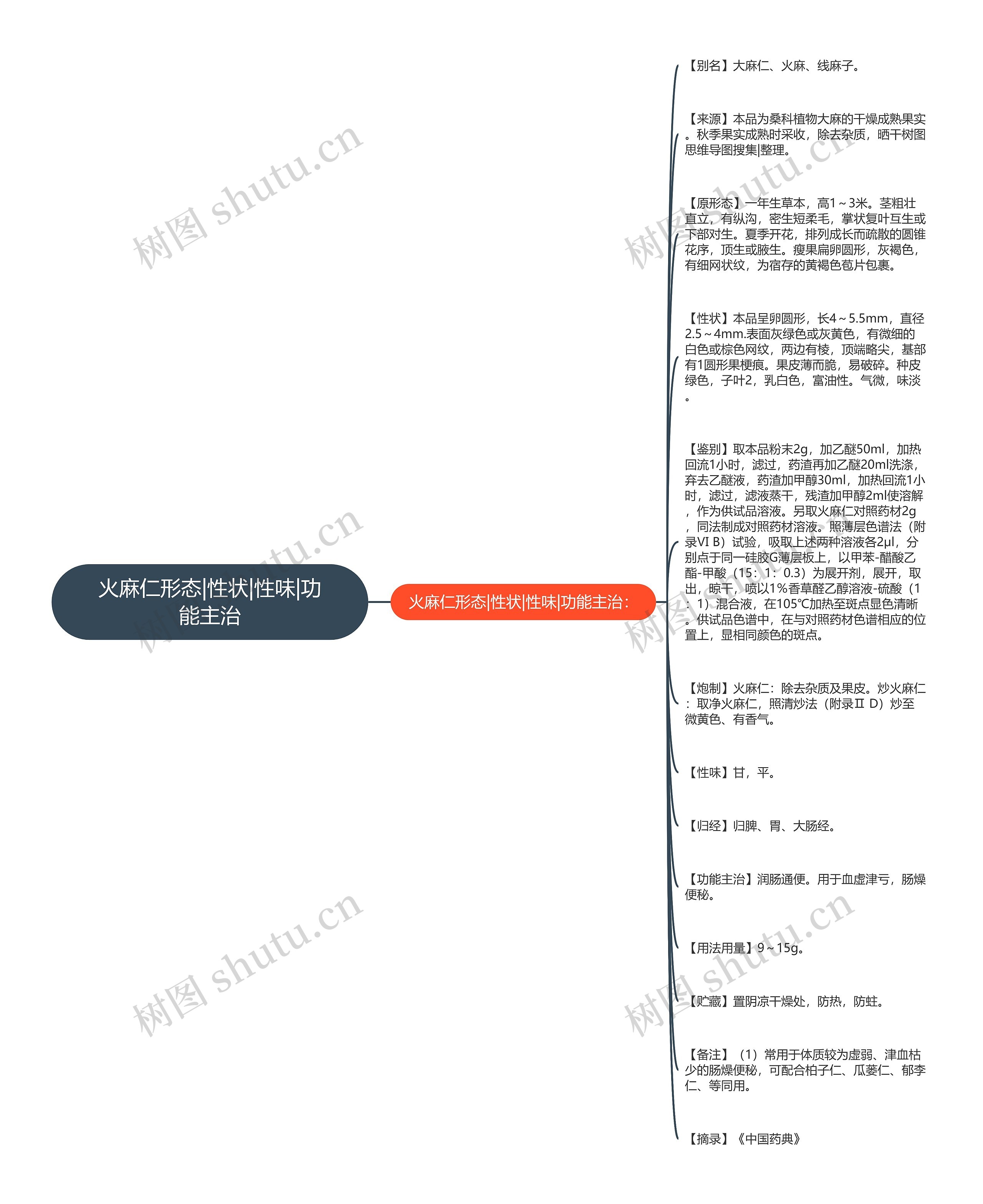 火麻仁形态|性状|性味|功能主治思维导图