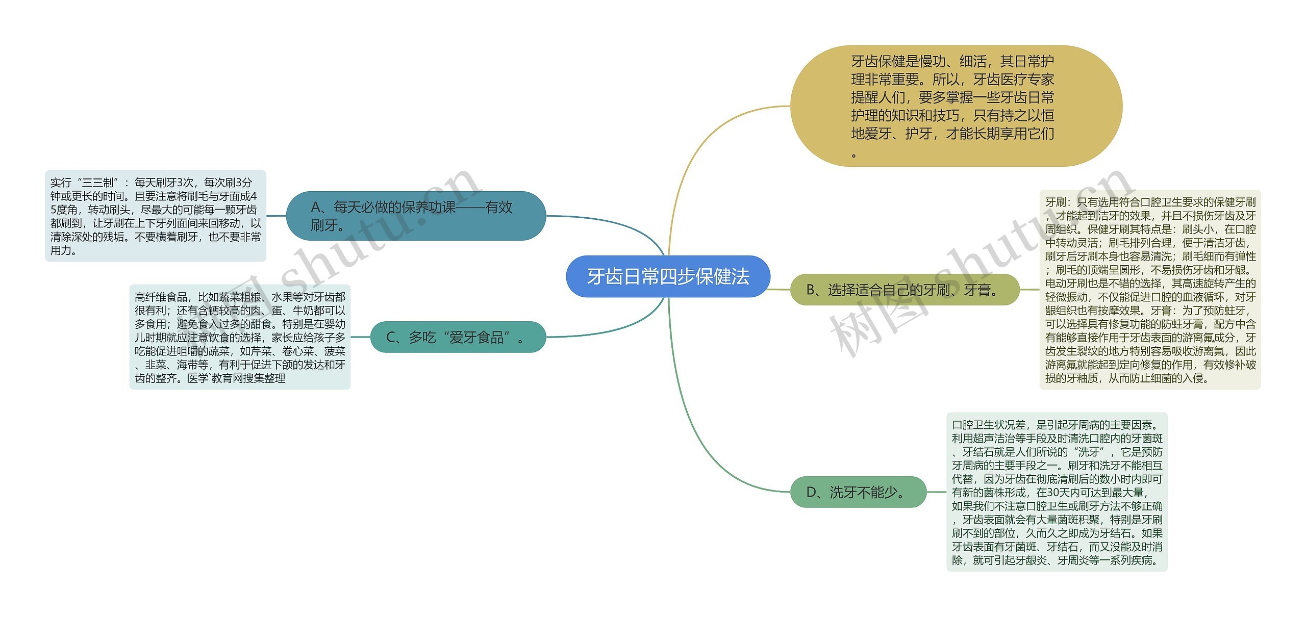 牙齿日常四步保健法思维导图