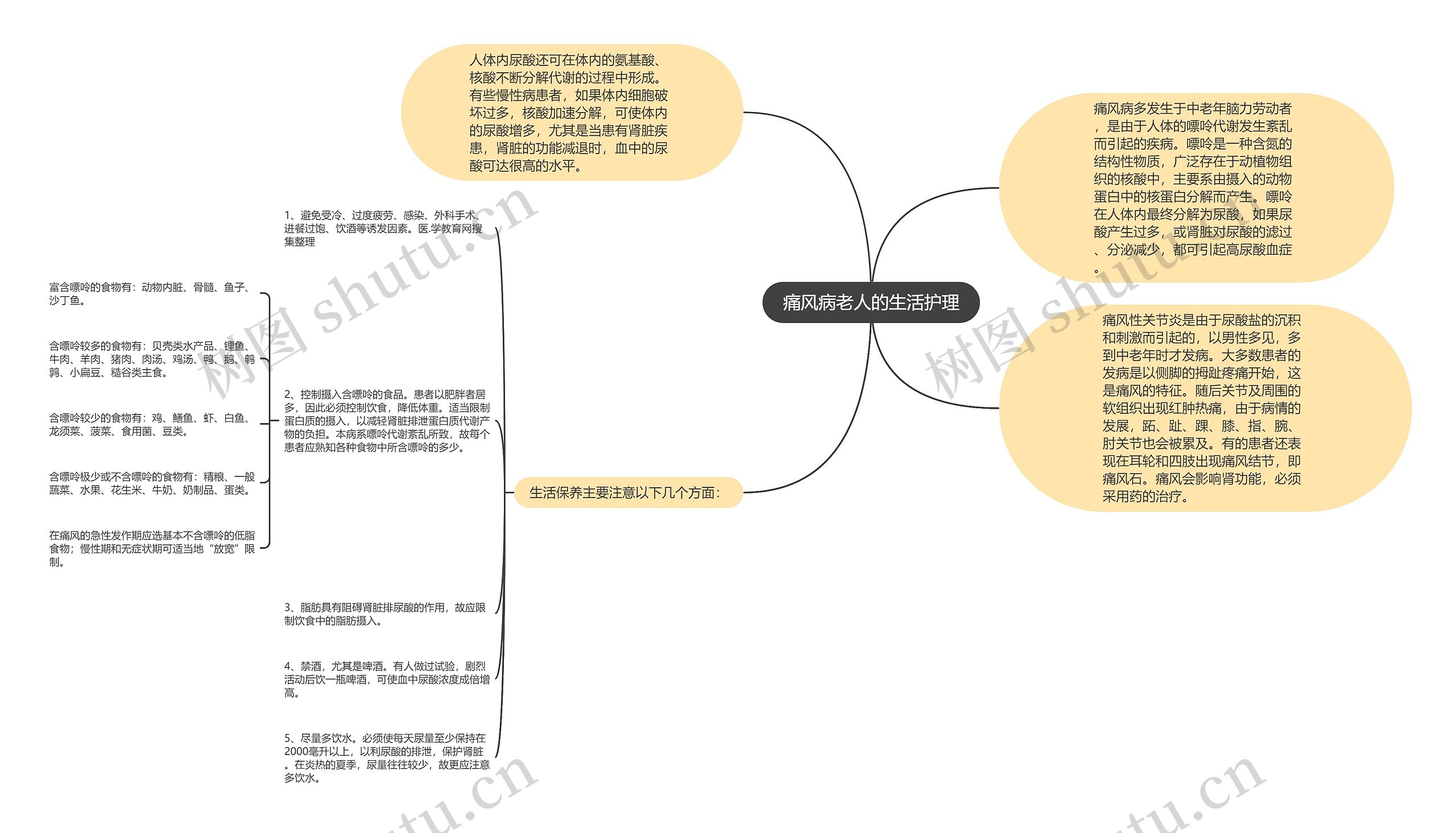 痛风病老人的生活护理思维导图