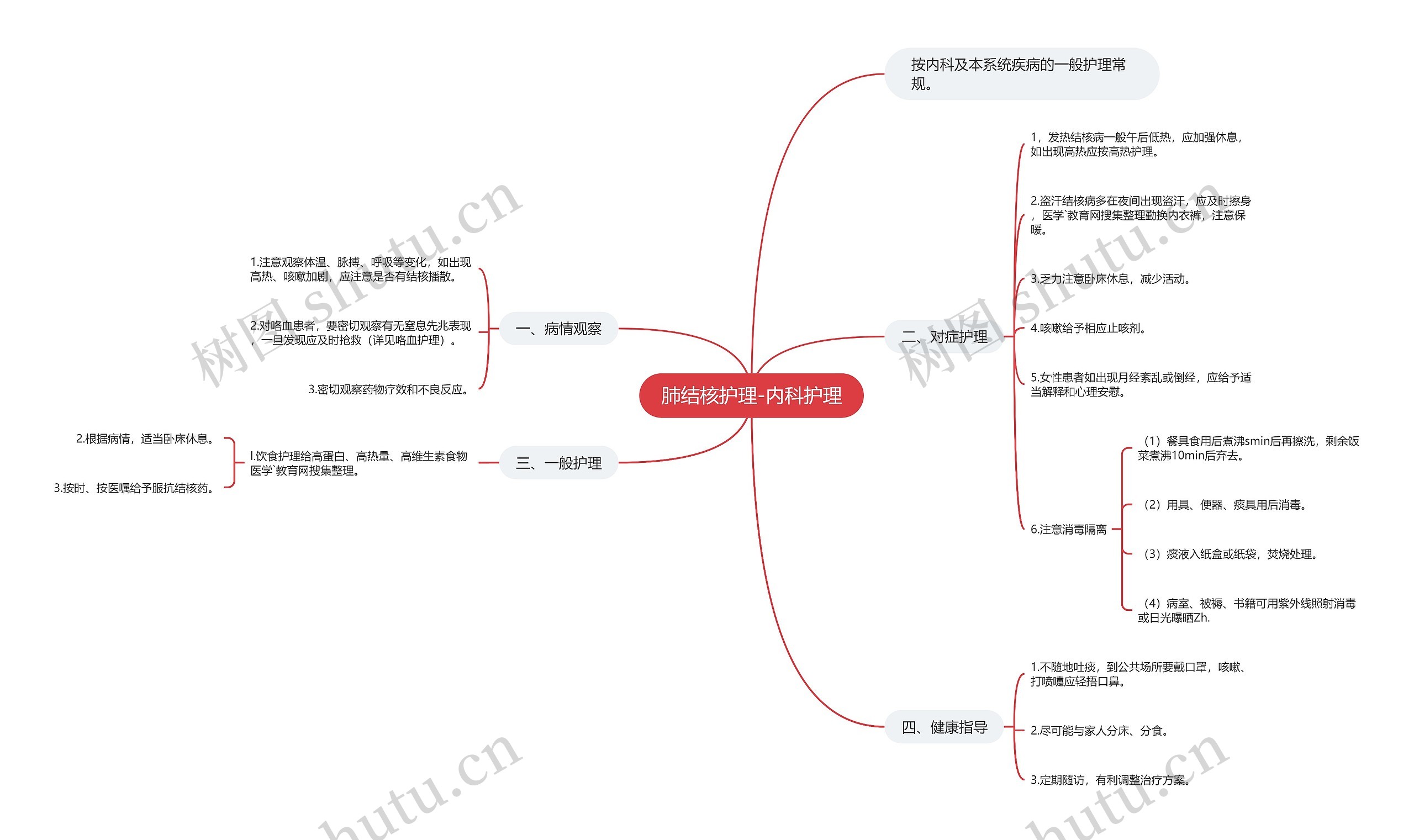 肺结核护理-内科护理思维导图