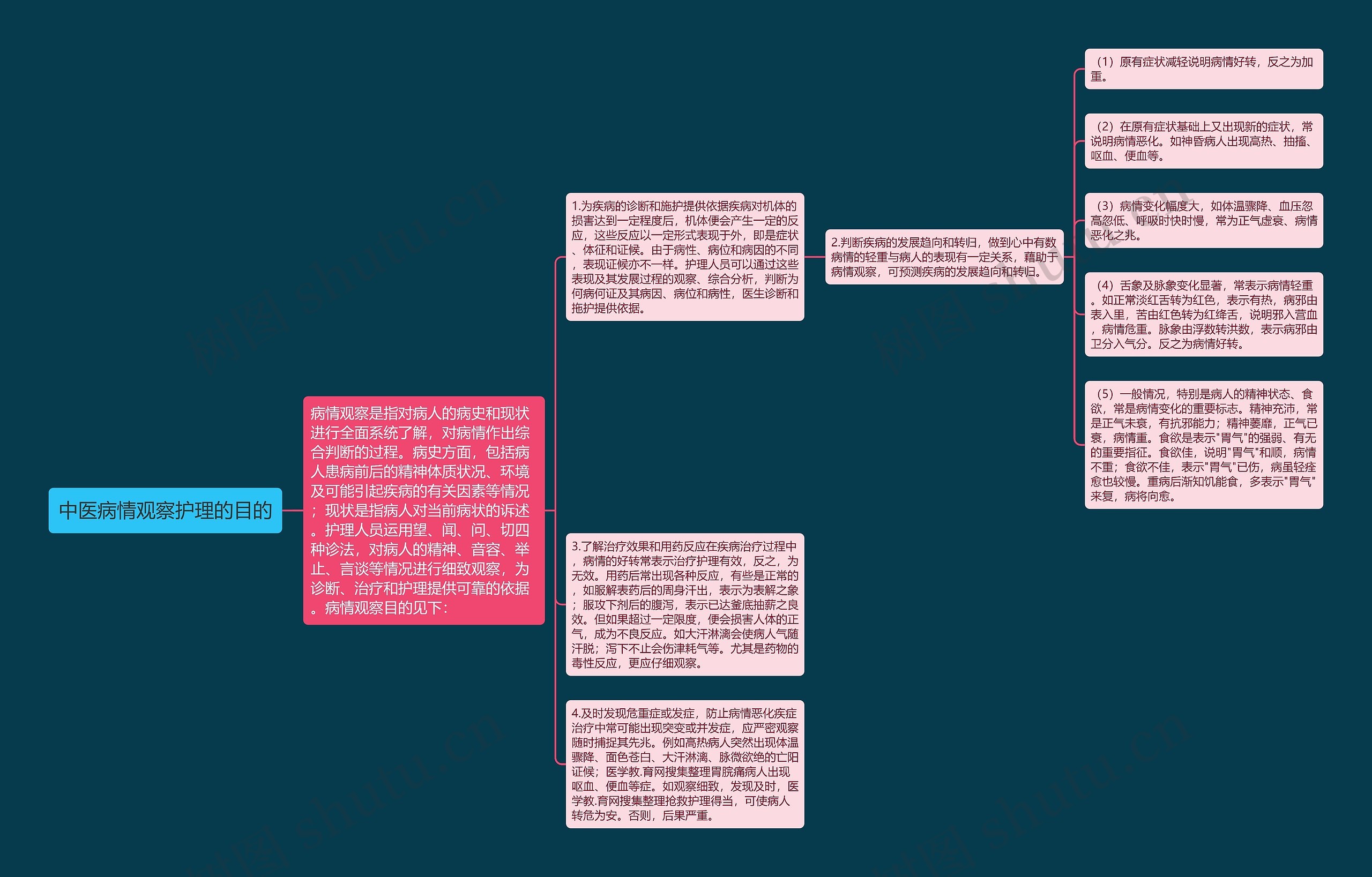 中医病情观察护理的目的思维导图