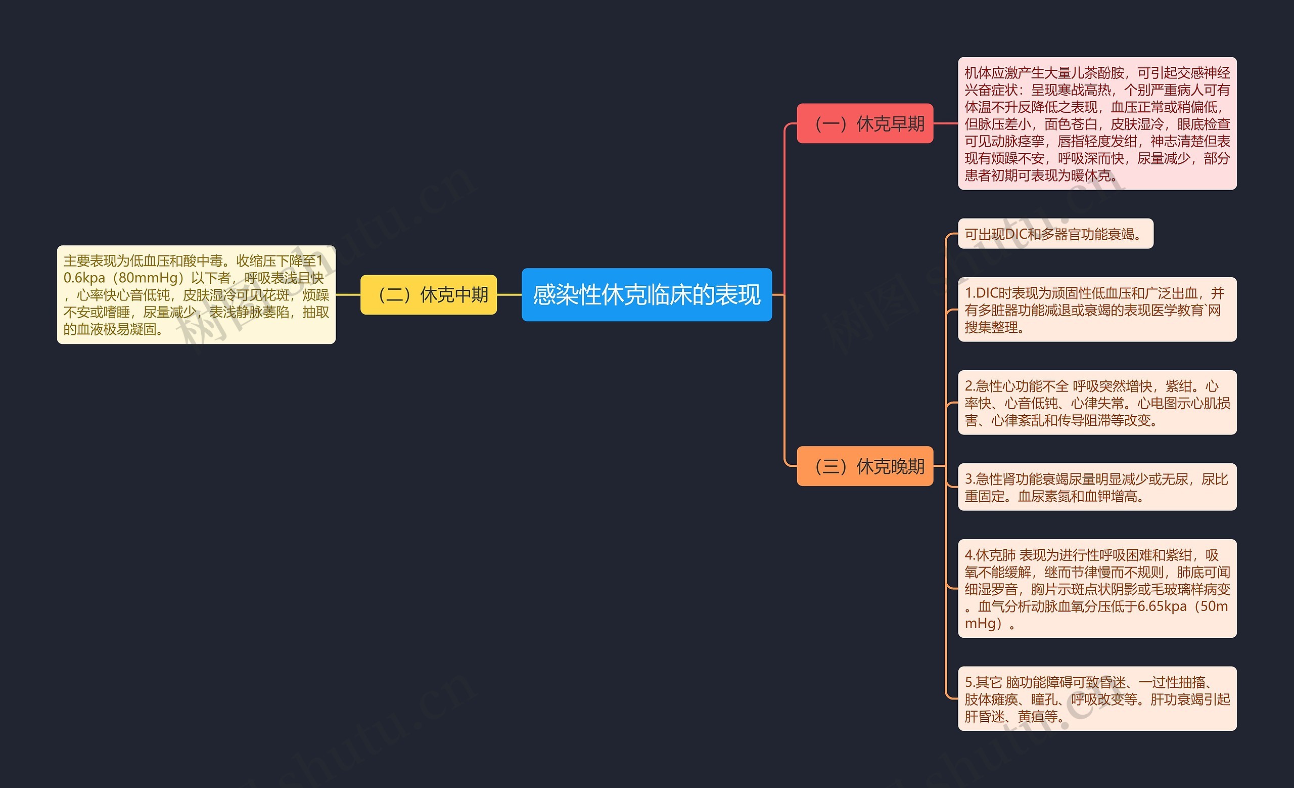 感染性休克临床的表现思维导图
