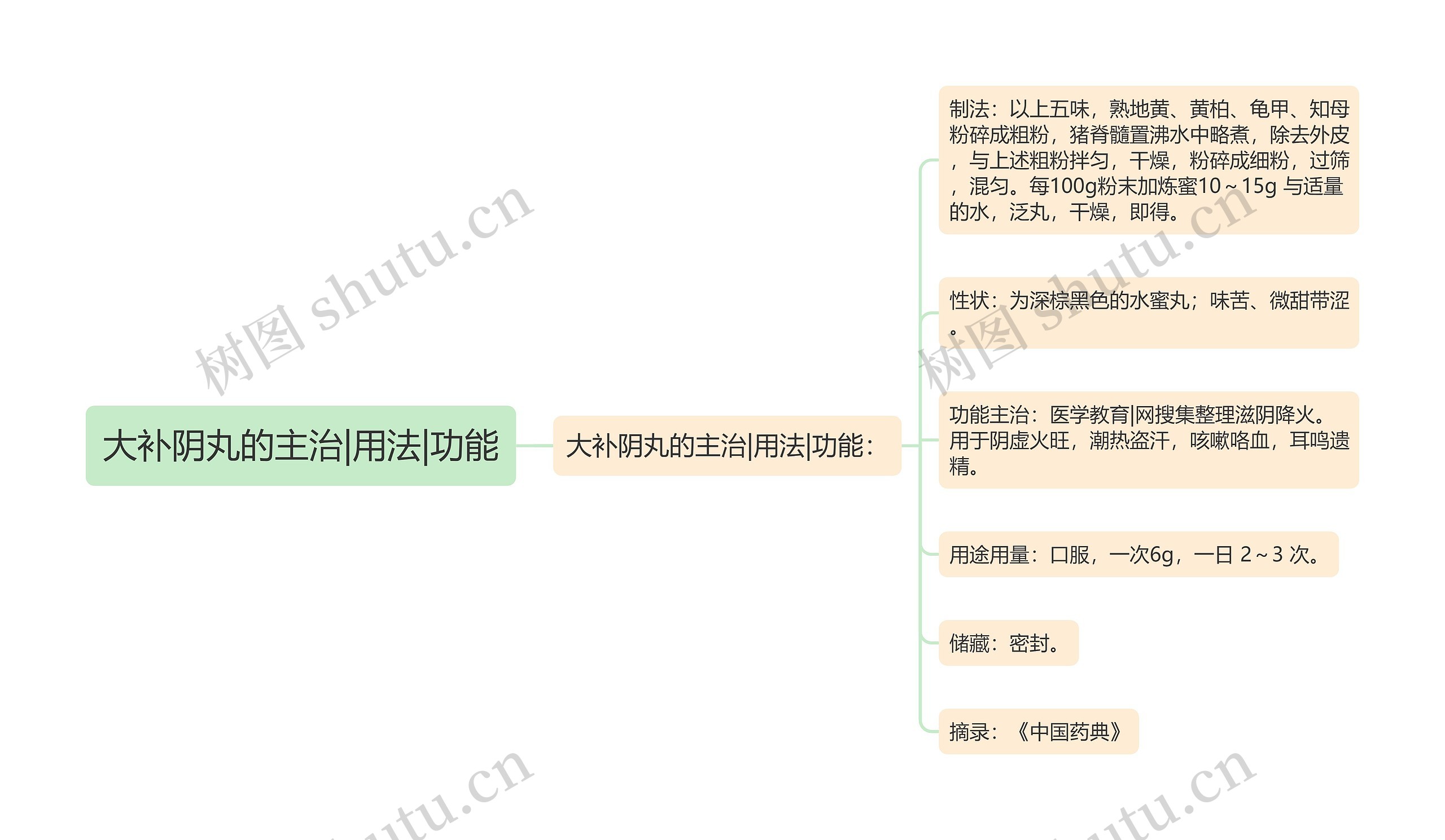 大补阴丸的主治|用法|功能思维导图