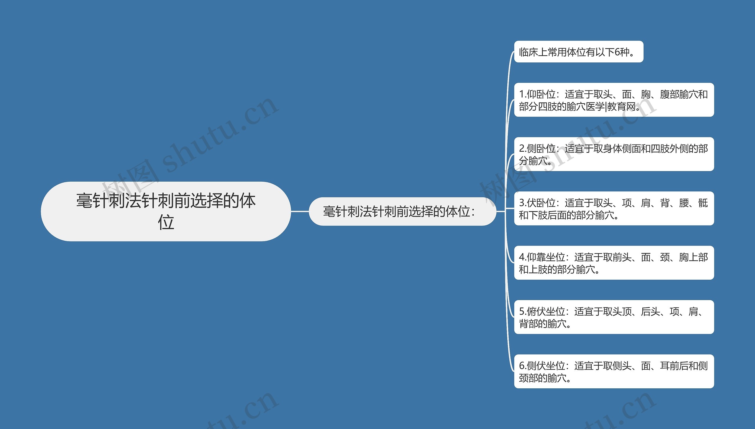 毫针刺法针刺前选择的体位思维导图