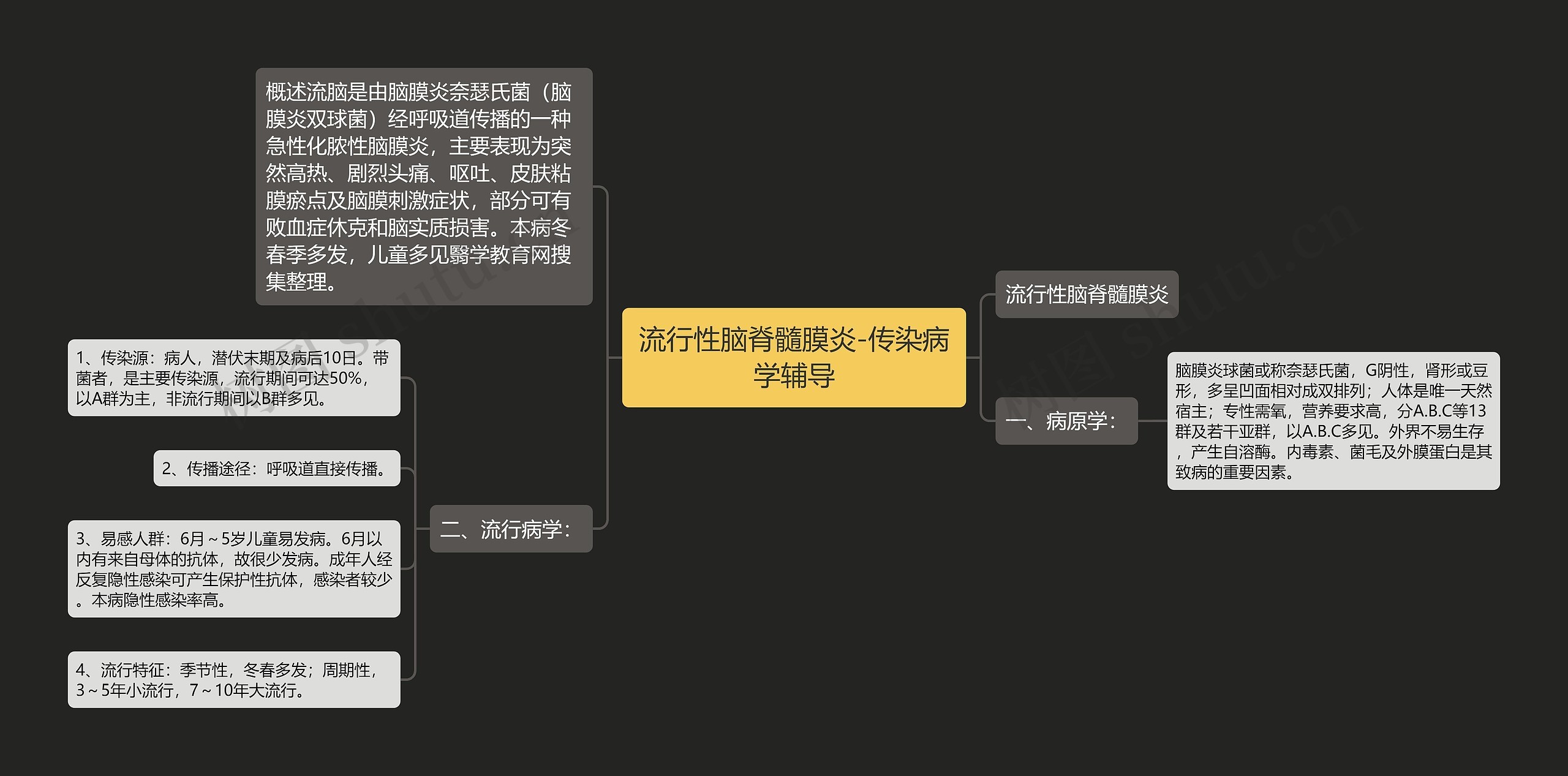 流行性脑脊髓膜炎-传染病学辅导思维导图