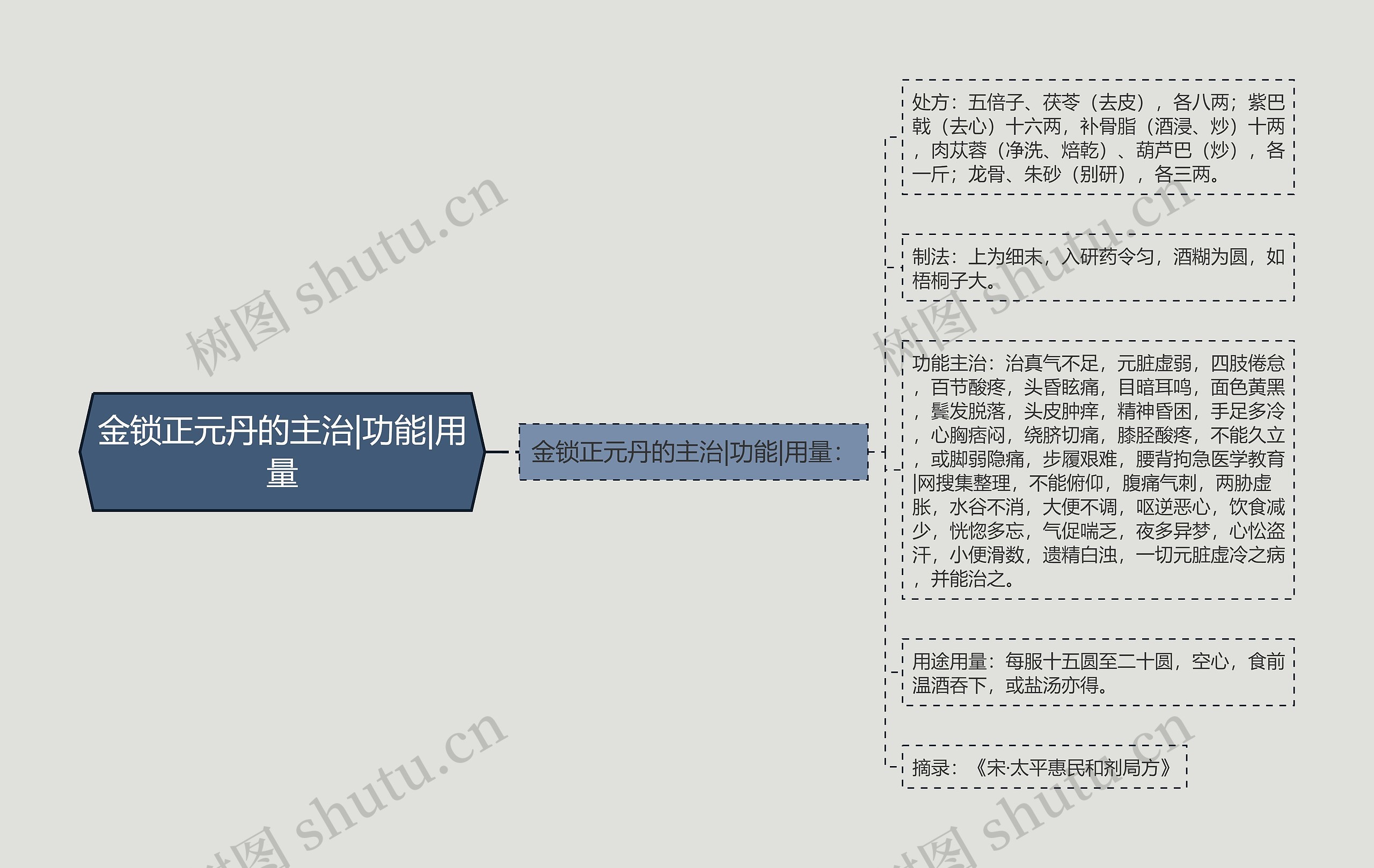 金锁正元丹的主治|功能|用量思维导图