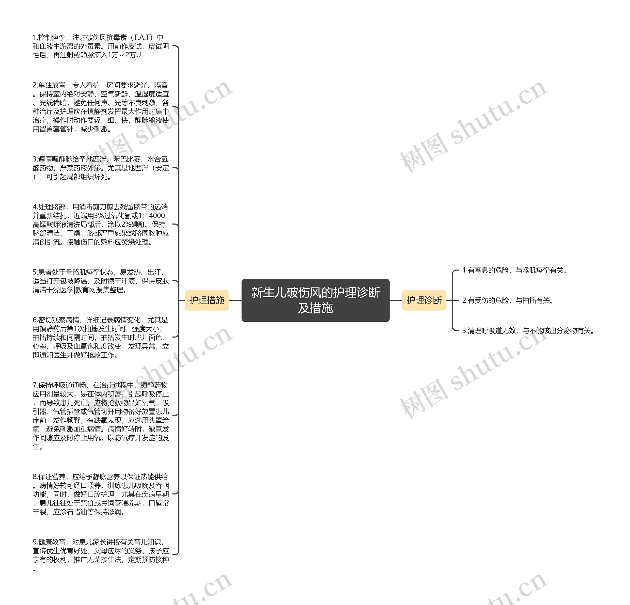 新生儿破伤风的护理诊断及措施思维导图