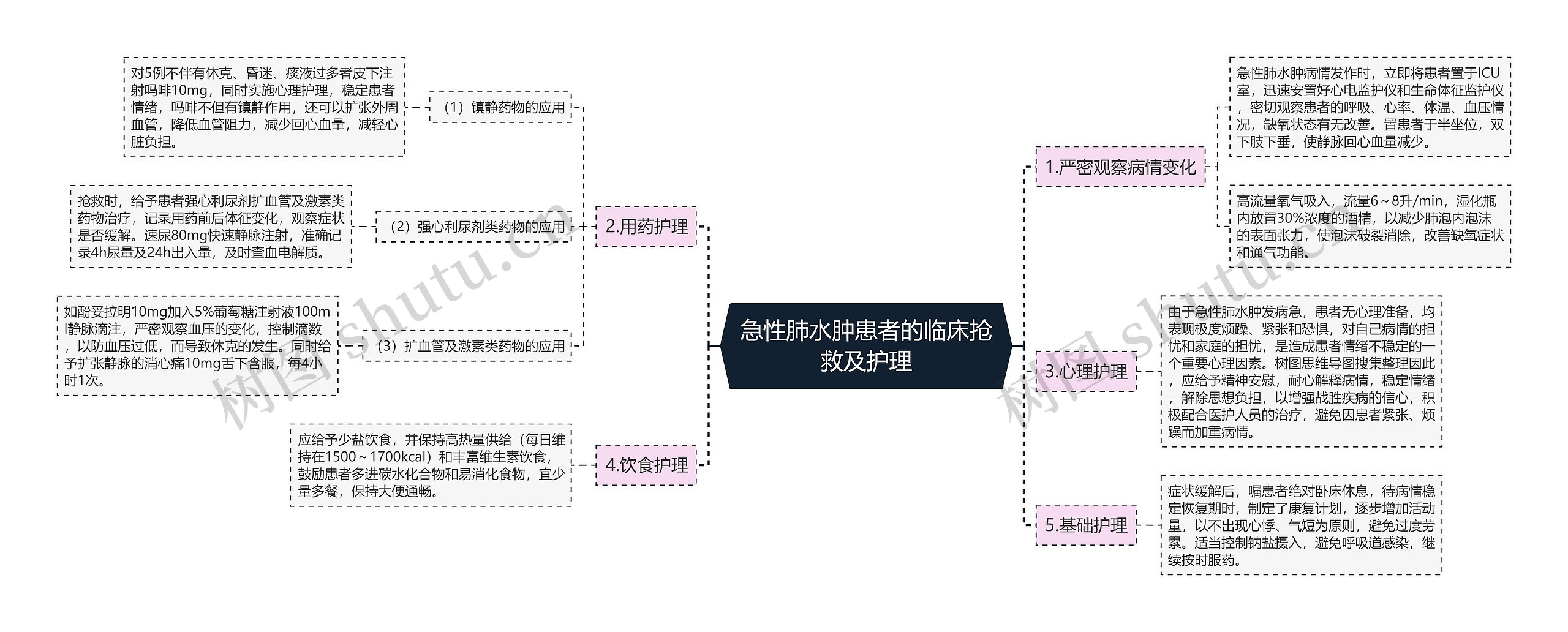 急性肺水肿患者的临床抢救及护理思维导图