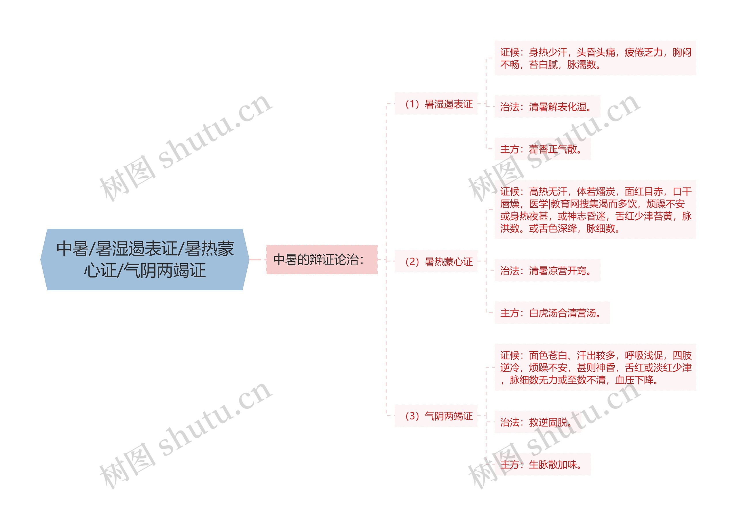 中暑/暑湿遏表证/暑热蒙心证/气阴两竭证思维导图