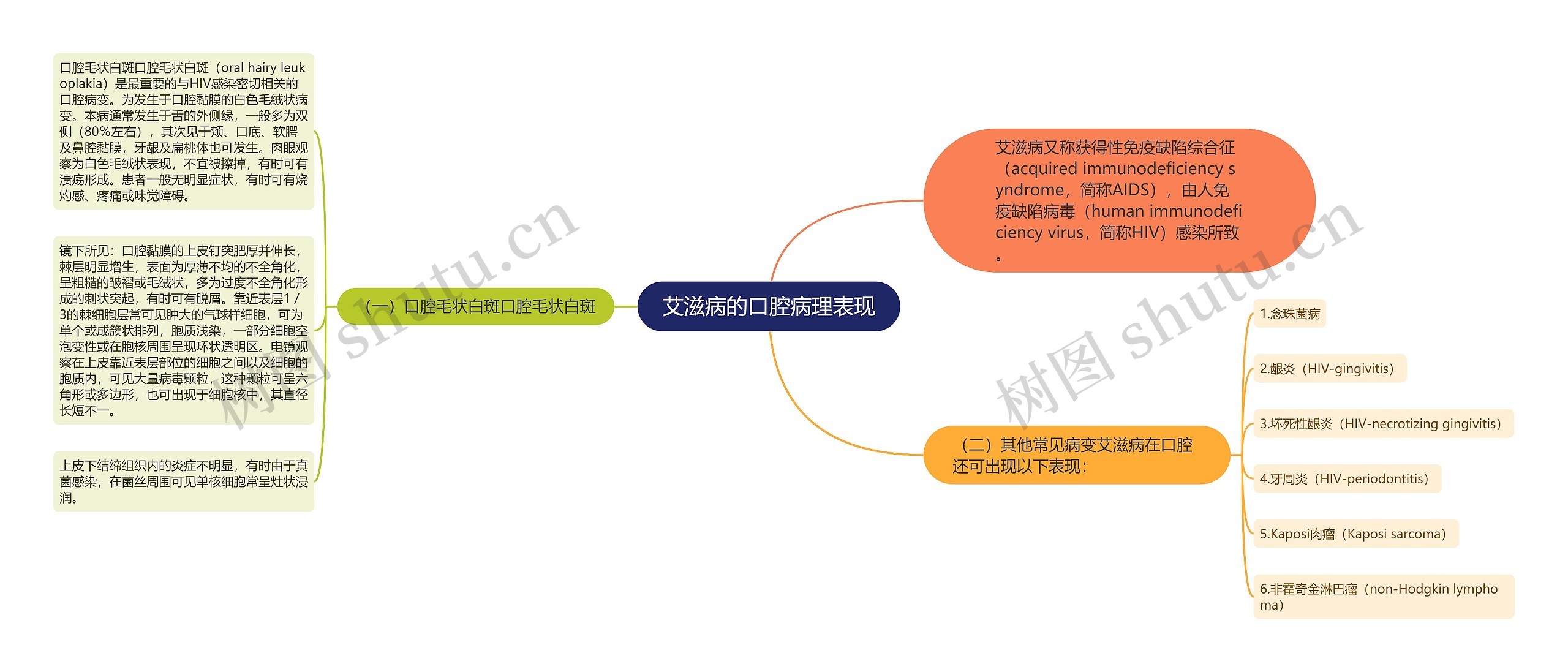 艾滋病的口腔病理表现思维导图