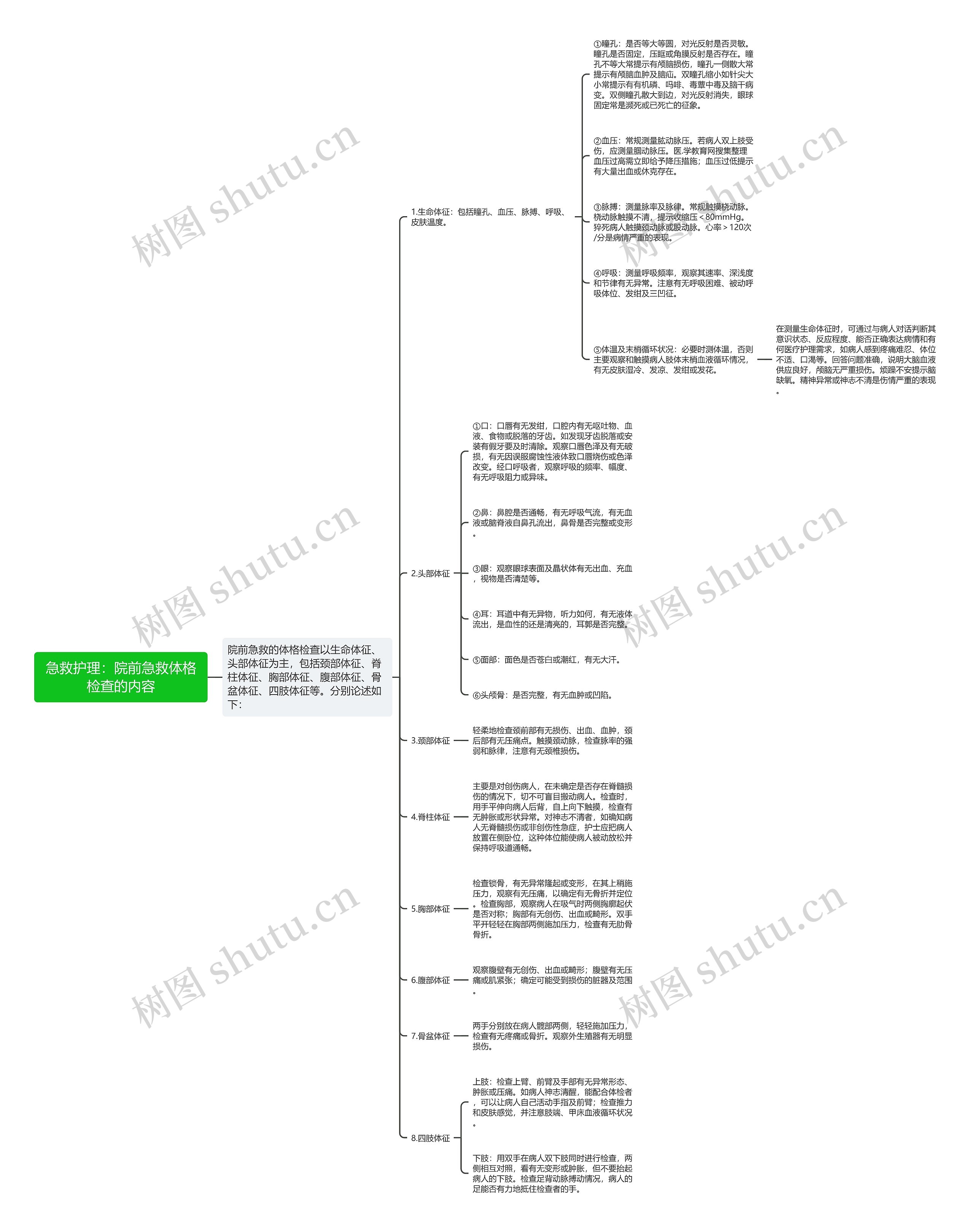 急救护理：院前急救体格检查的内容思维导图
