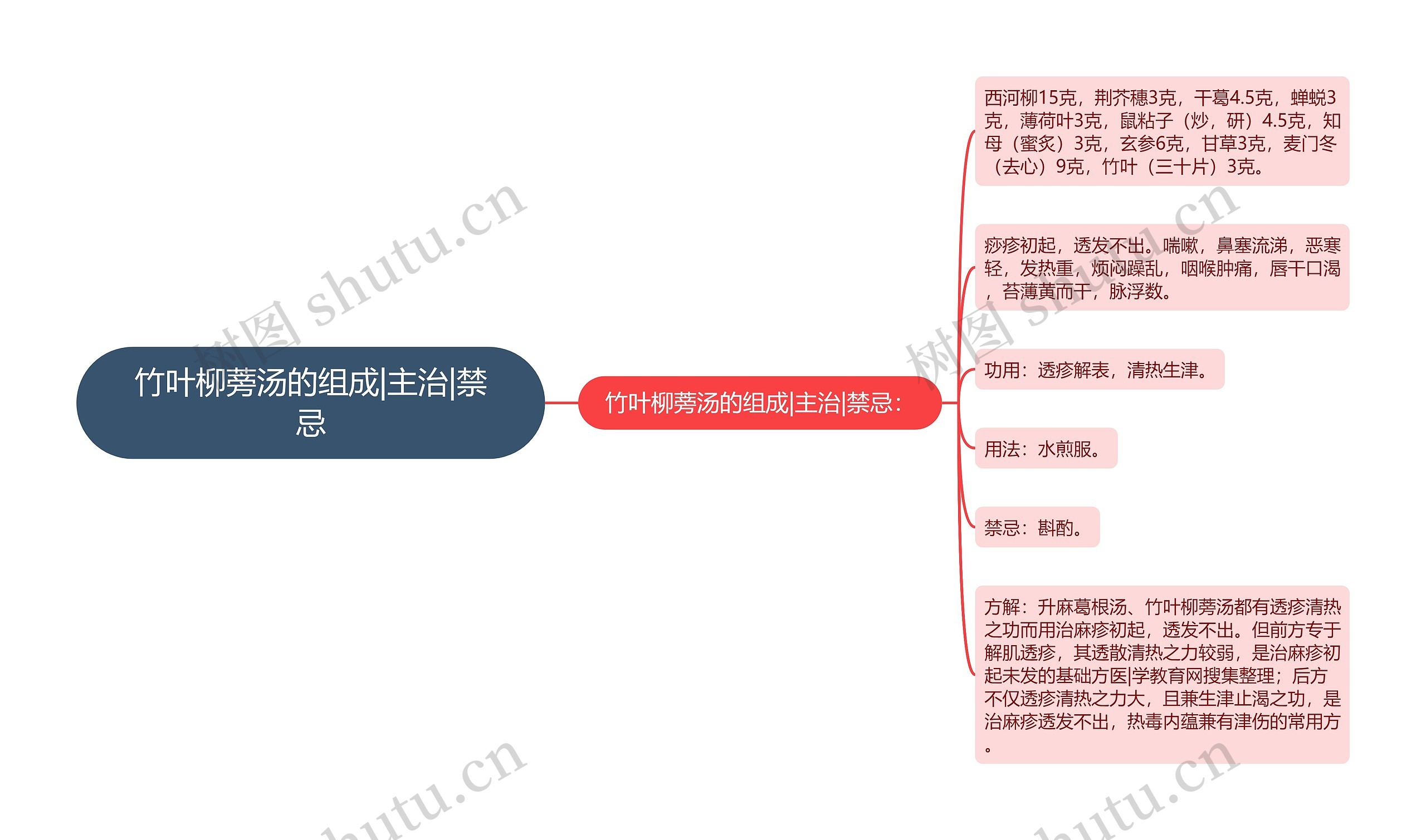 竹叶柳蒡汤的组成|主治|禁忌思维导图